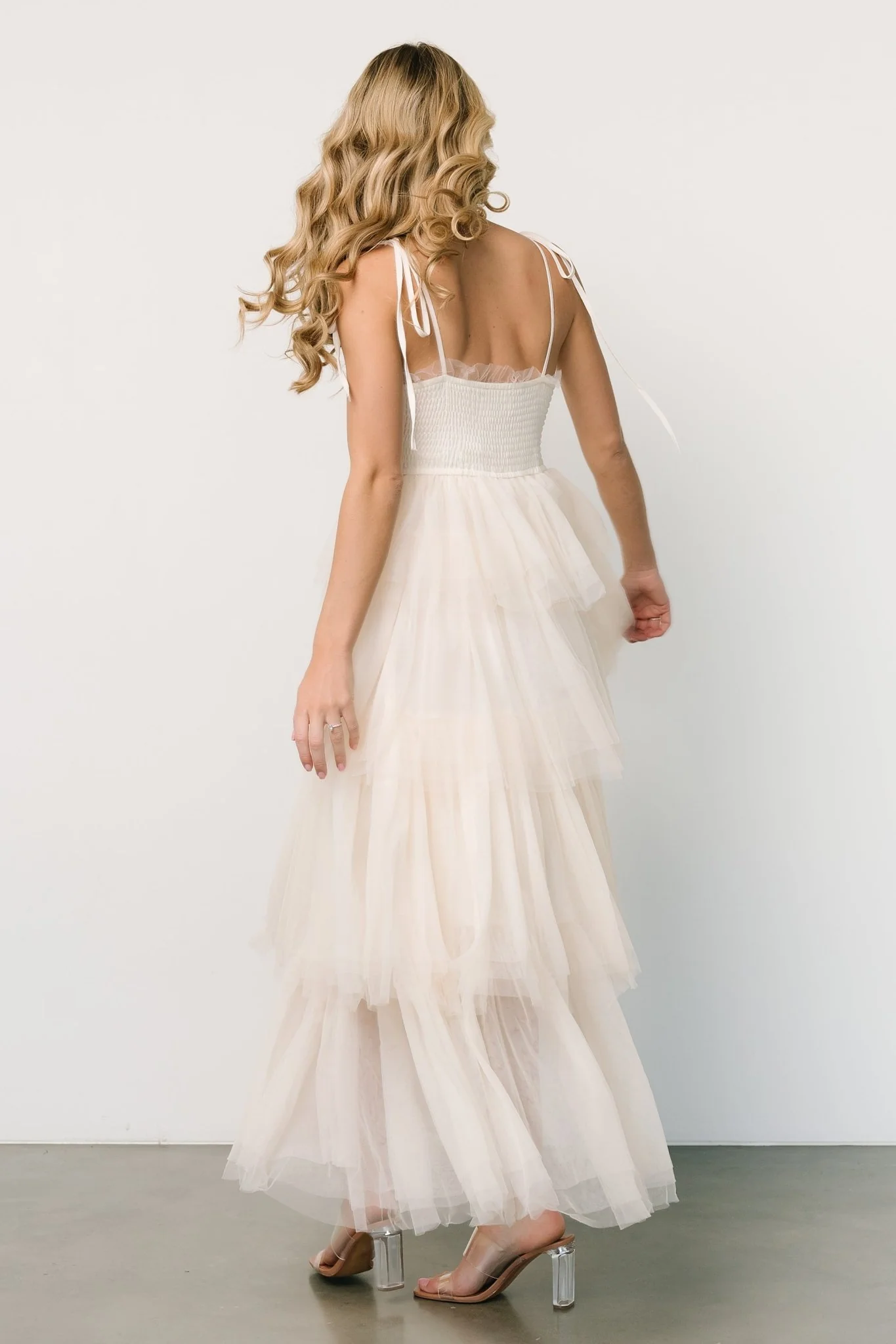 Alora Tulle Tiered Maxi Dress | Cream - Jamouz