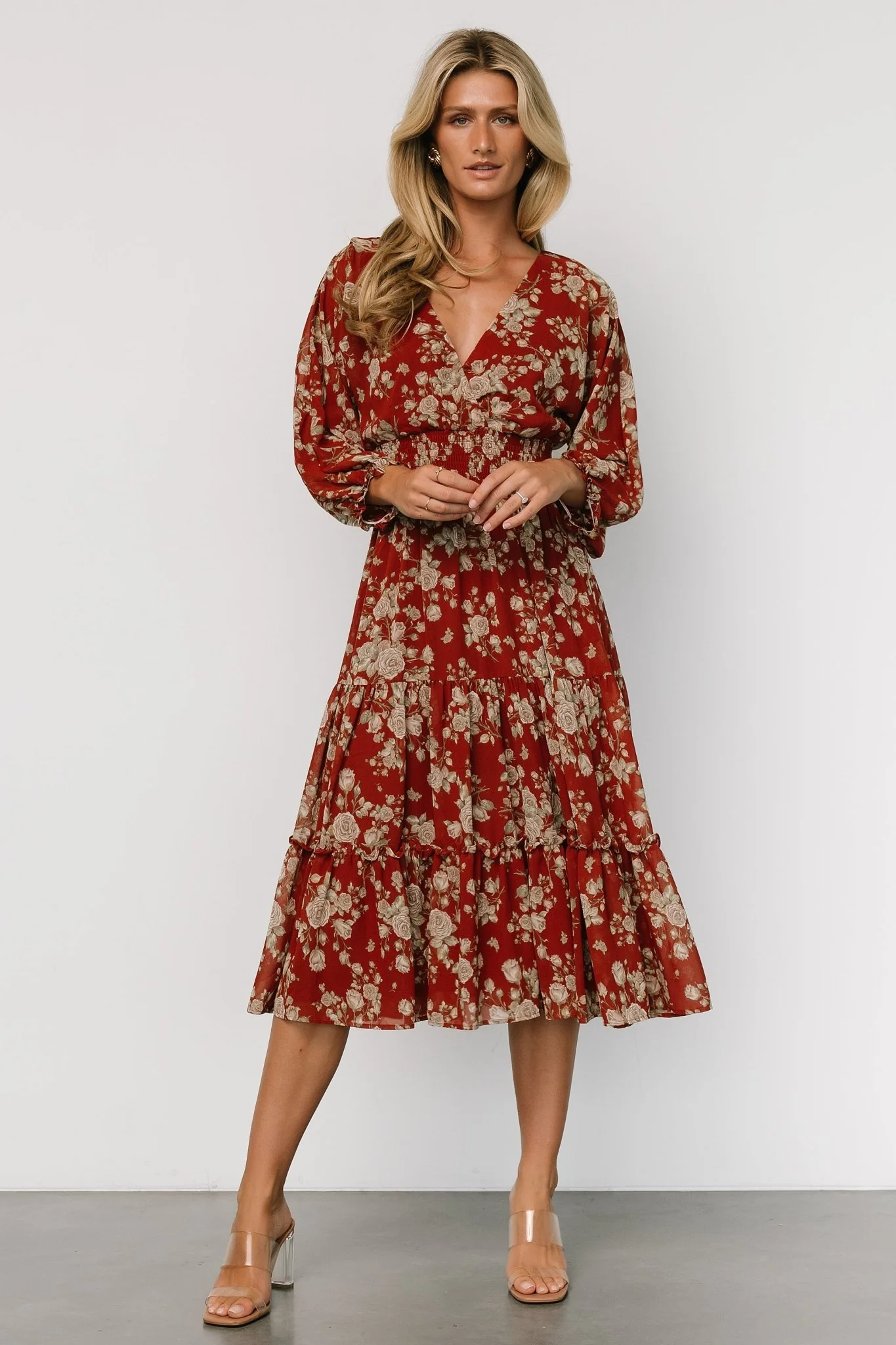 Coventry Tiered Midi Dress | Rust Floral - Jamouz