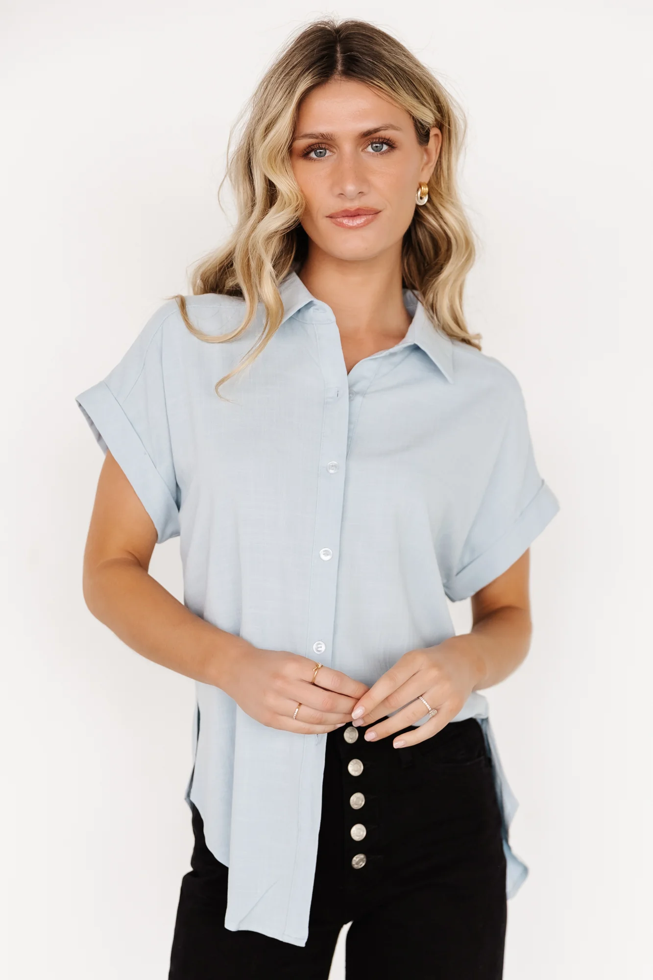 Clarke Button Up Top | Light Blue - Jamouz
