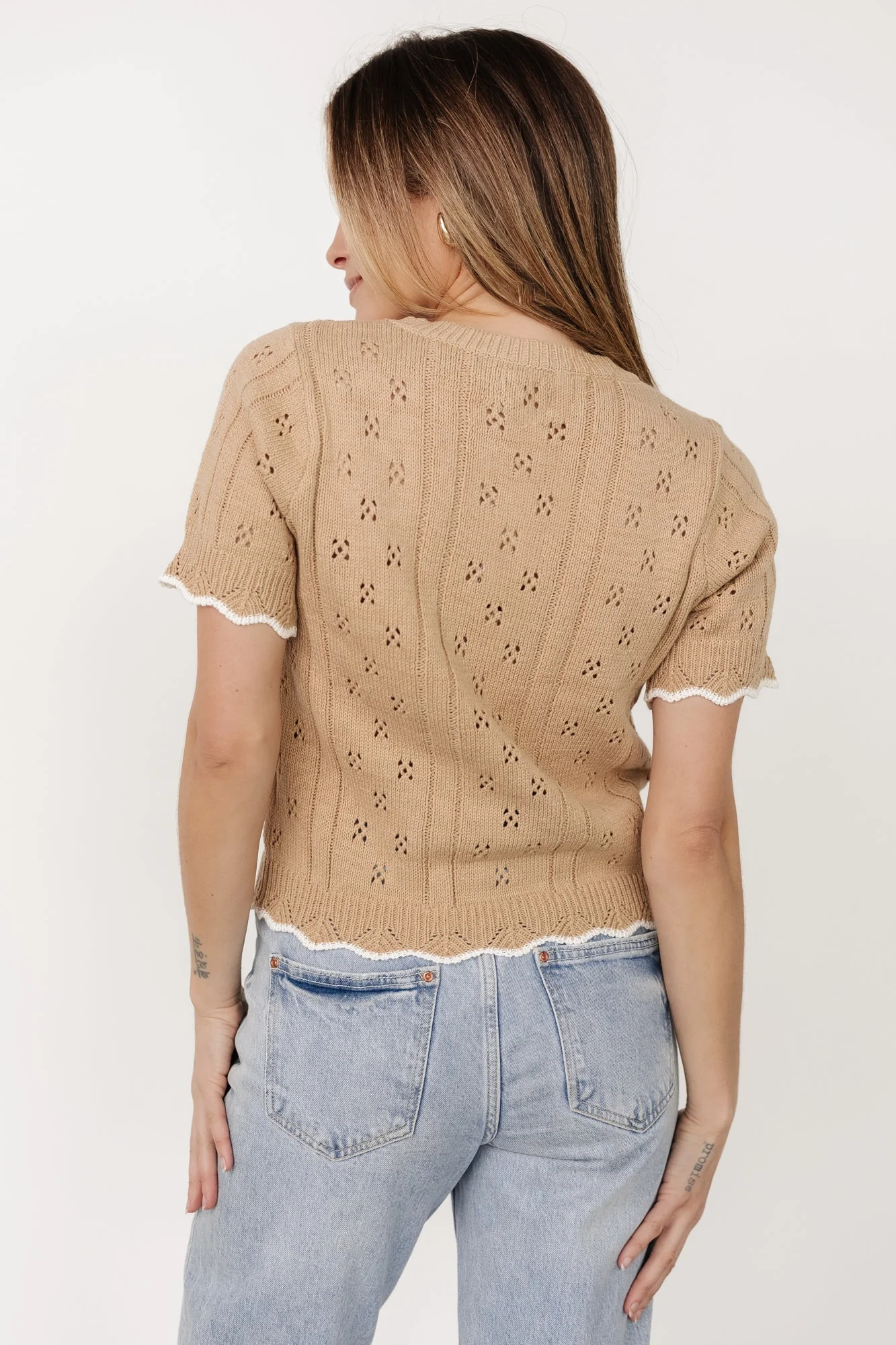 Britt Pointelle Knit Top | Natural + Ivory - Jamouz