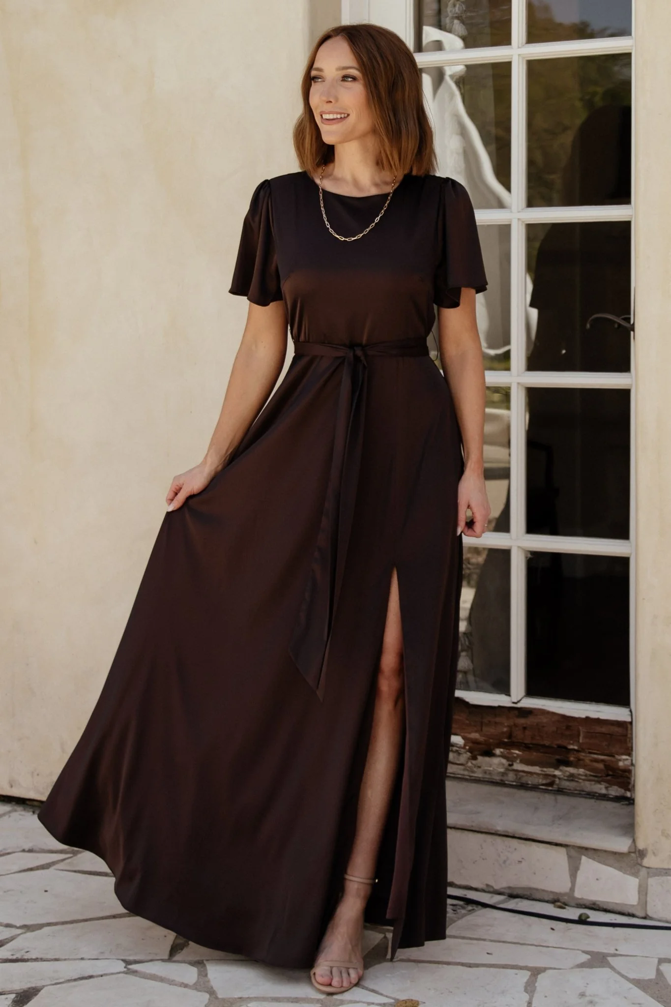 Agnes Satin Maxi Dress | Espresso - Jamouz