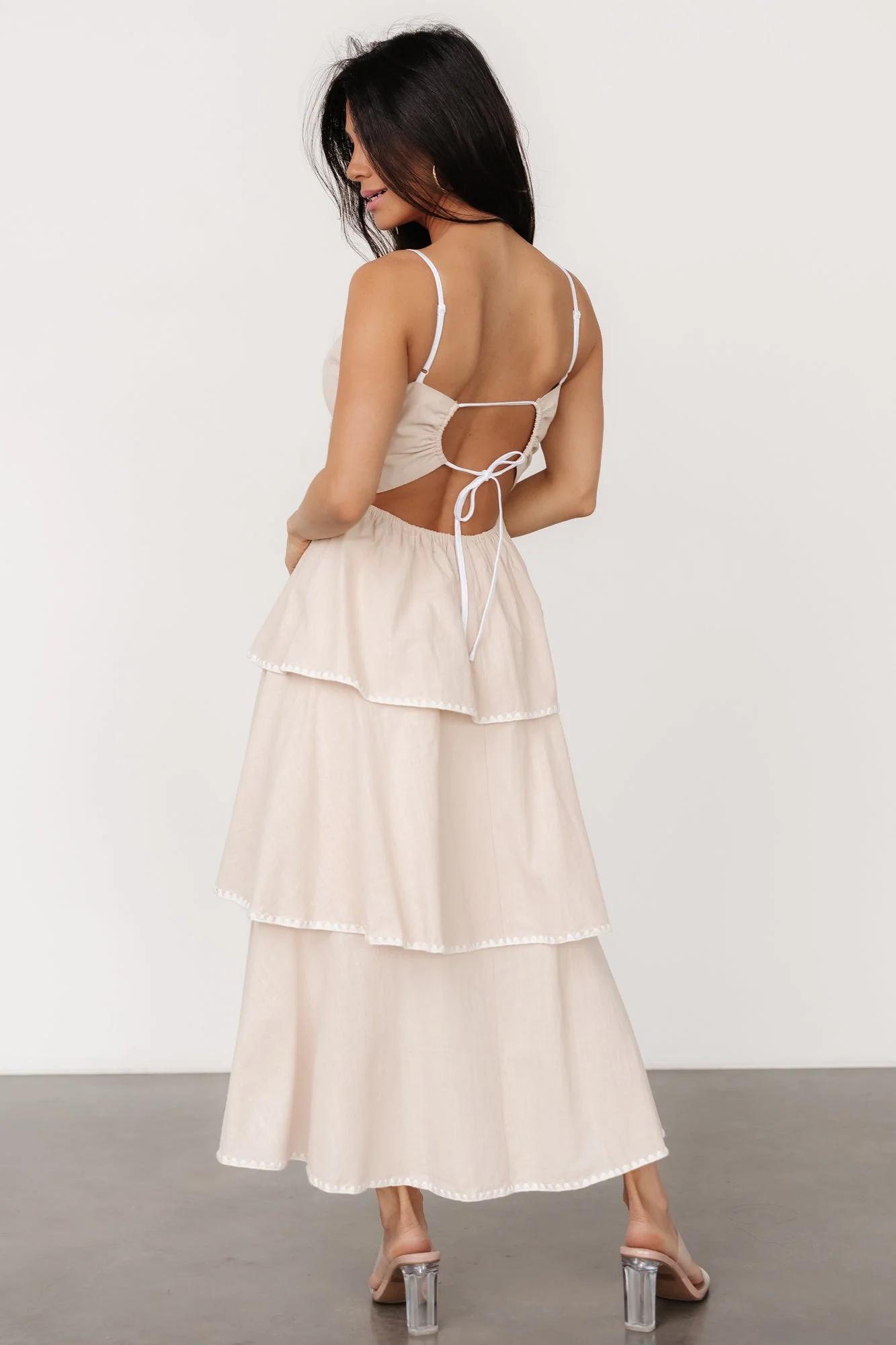 Odette Tiered Dress | Natural + White - Jamouz