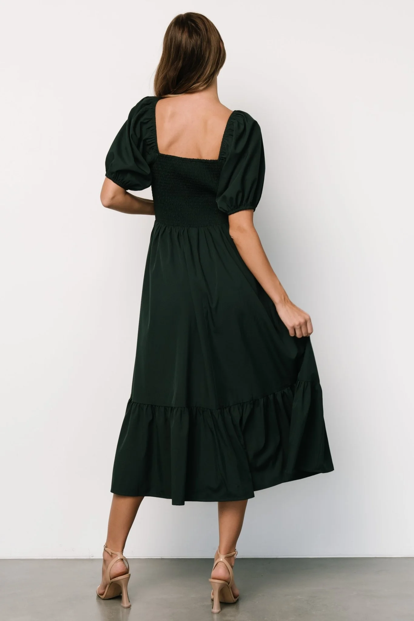 Andrea Pleated Midi Dress | Forest Green - Jamouz