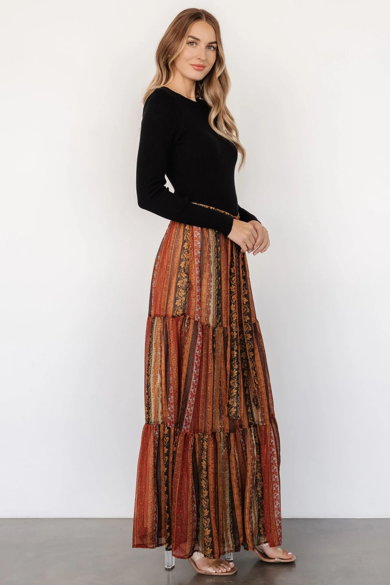 Emryn Sweater Dress | Black + Multi Print - Jamouz