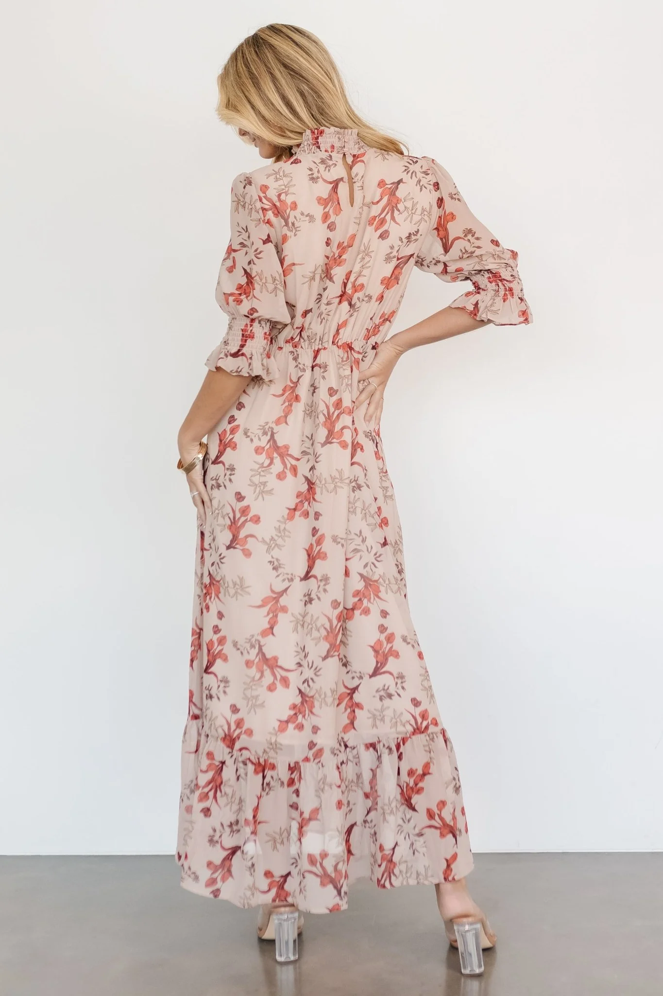 Marie Mock Neck Maxi Dress | Blush Floral - Jamouz