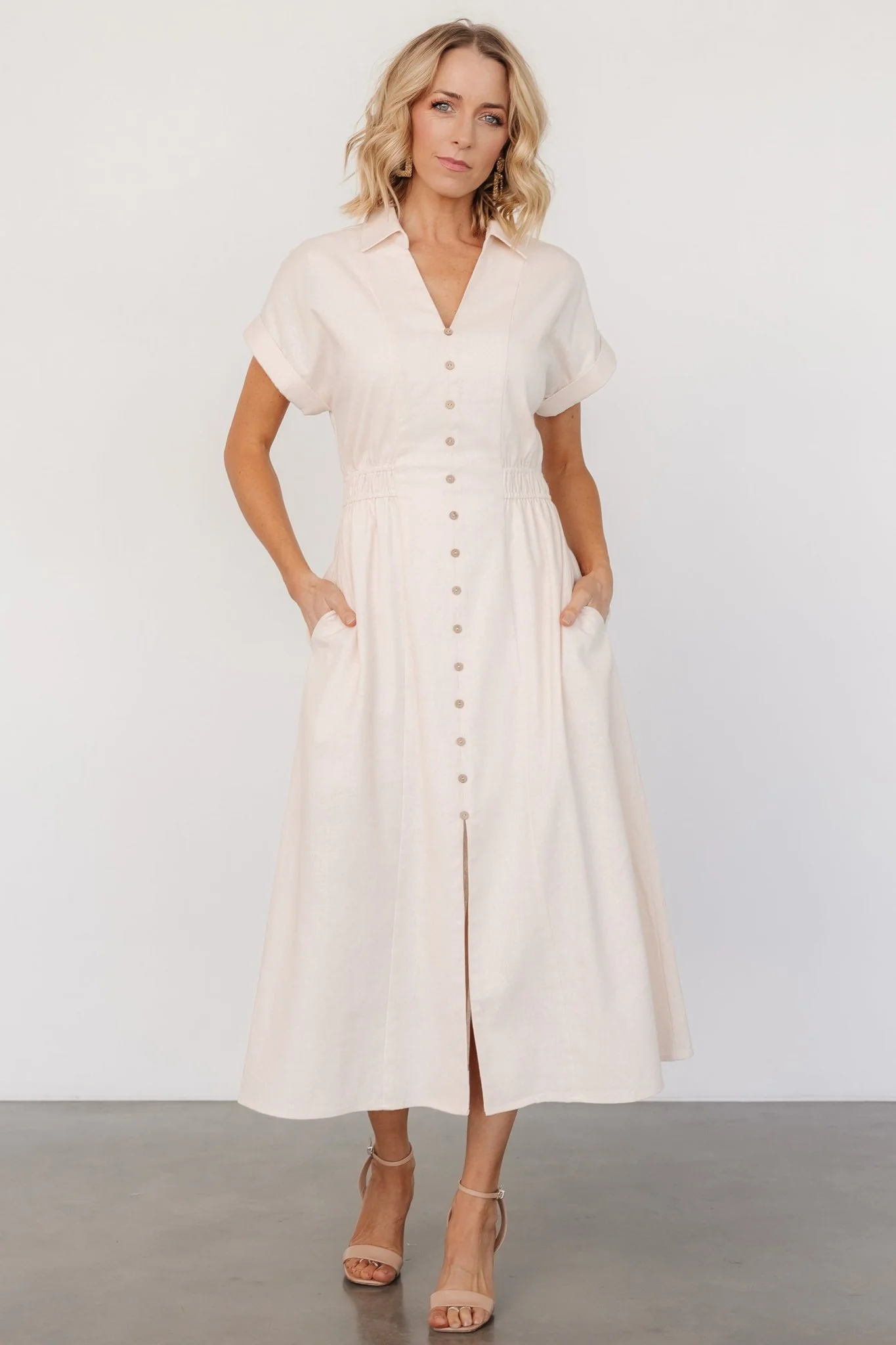 Larah Button Dress | Natural - Jamouz