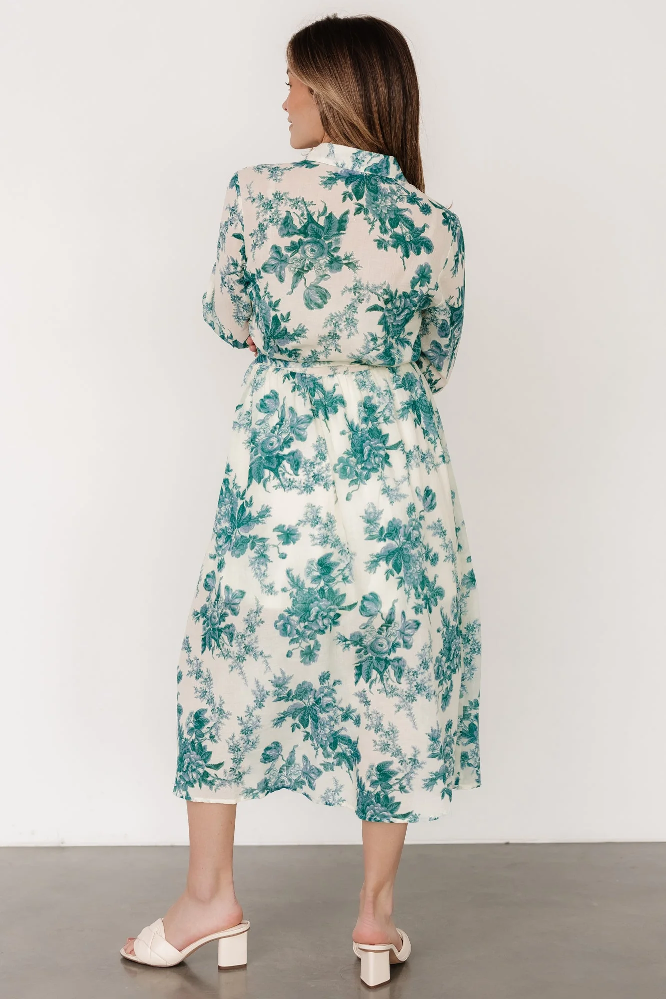 Eunice Button Midi Dress | Cream + Green Floral - Jamouz