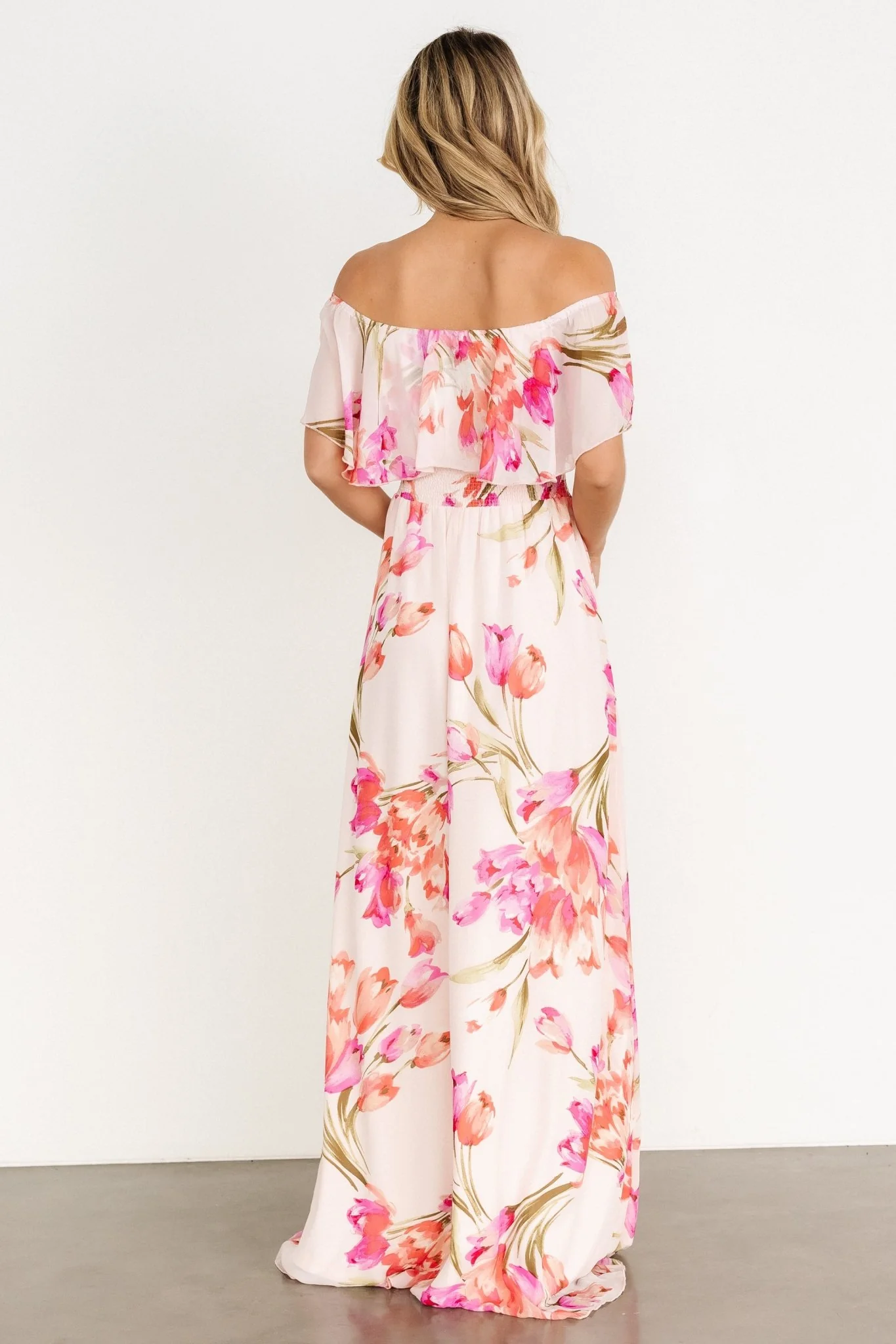 Daphne Off Shoulder Maxi Dress | Blush Floral - Jamouz
