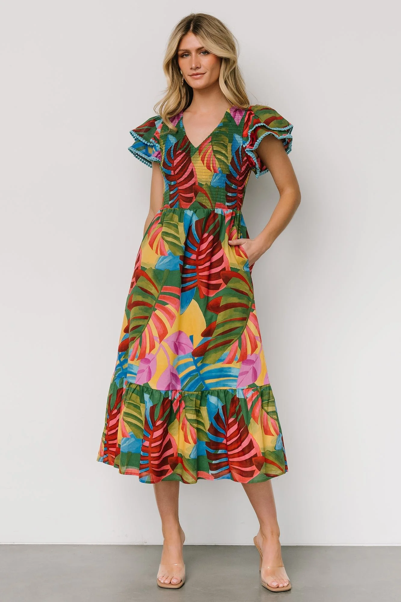 Marielle Smocked Midi Dress | Multi Print - Jamouz