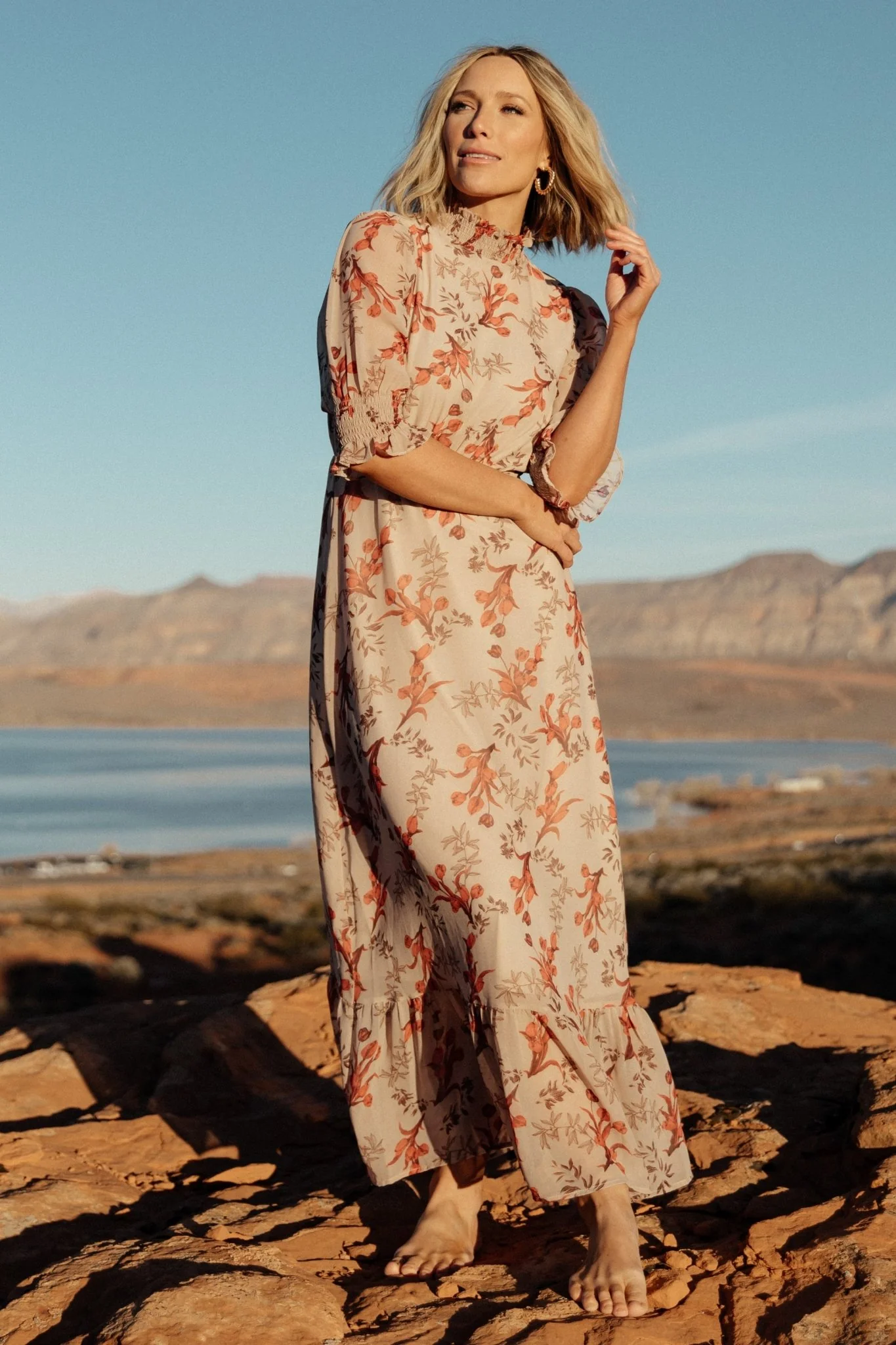 Marie Mock Neck Maxi Dress | Blush Floral - Jamouz