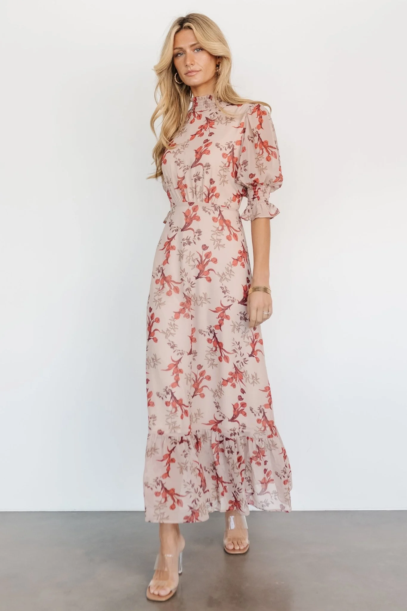 Marie Mock Neck Maxi Dress | Blush Floral - Jamouz