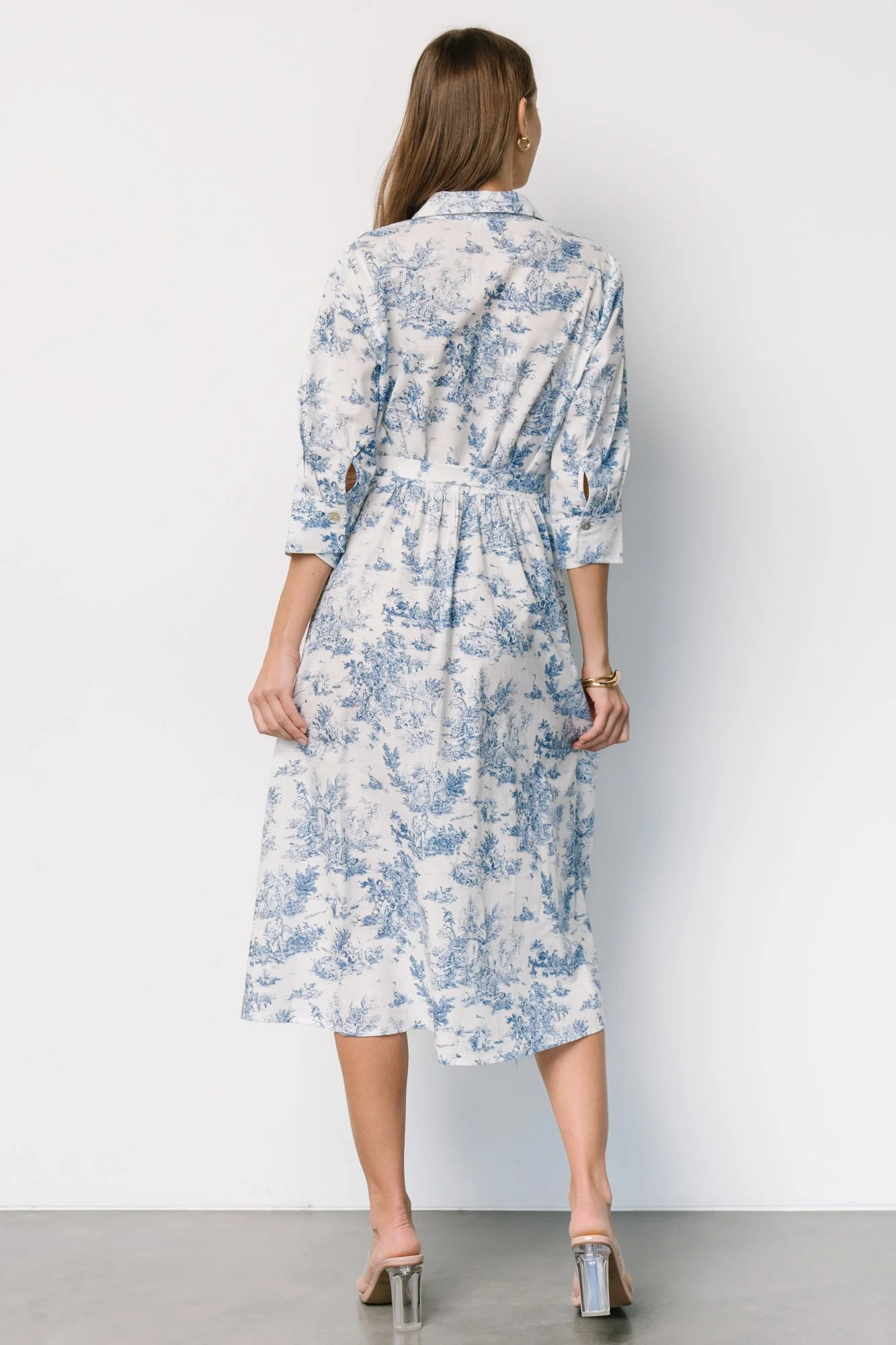 Chantelle Button Midi Dress | Off White + Blue Print - Jamouz