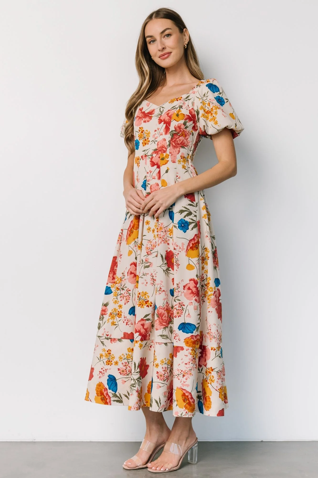 Greta Pleated Maxi Dress | Cream Multi Floral - Jamouz