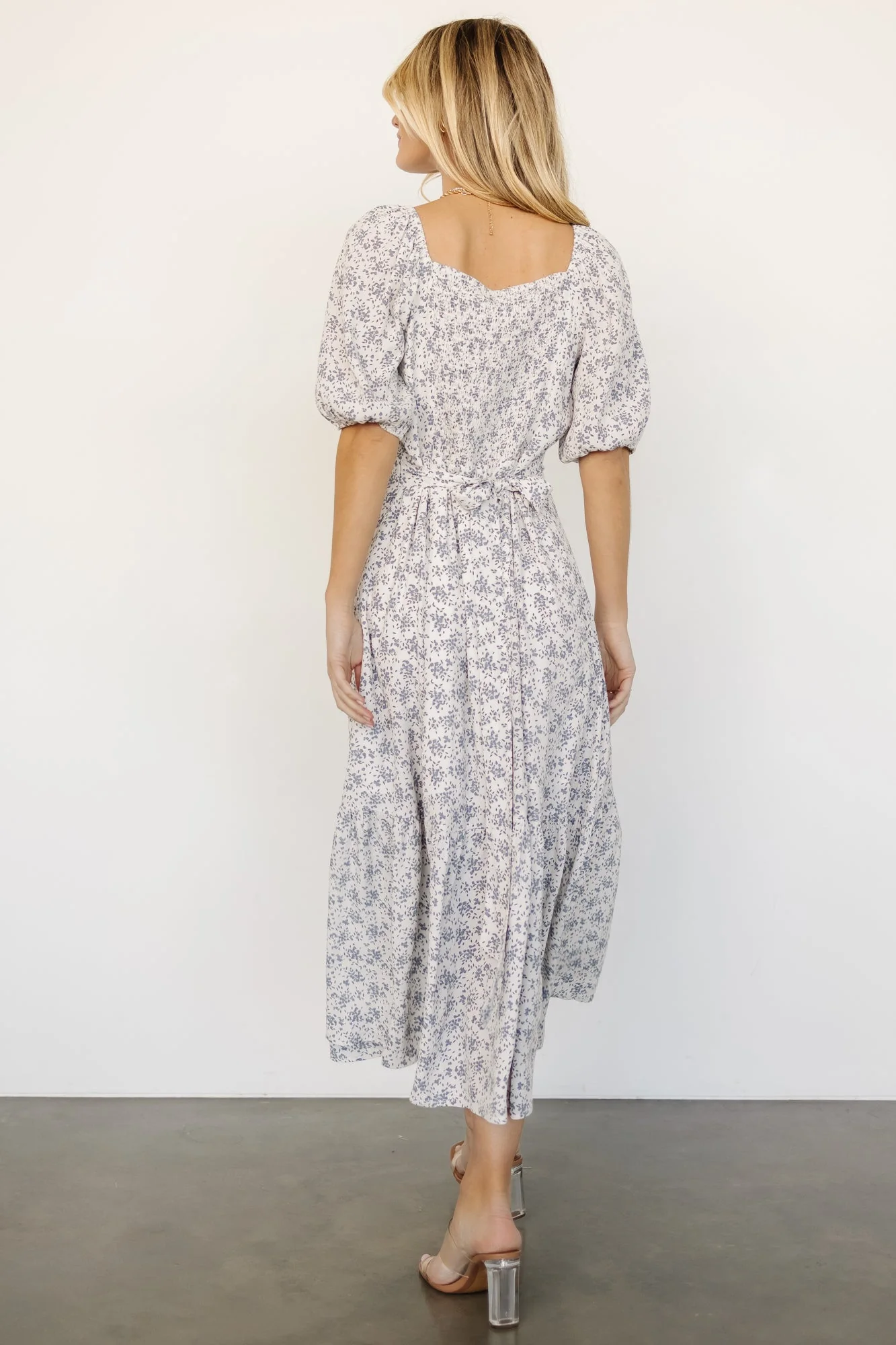 Elisabeth Button Dress | Off White + Blue Floral - Jamouz