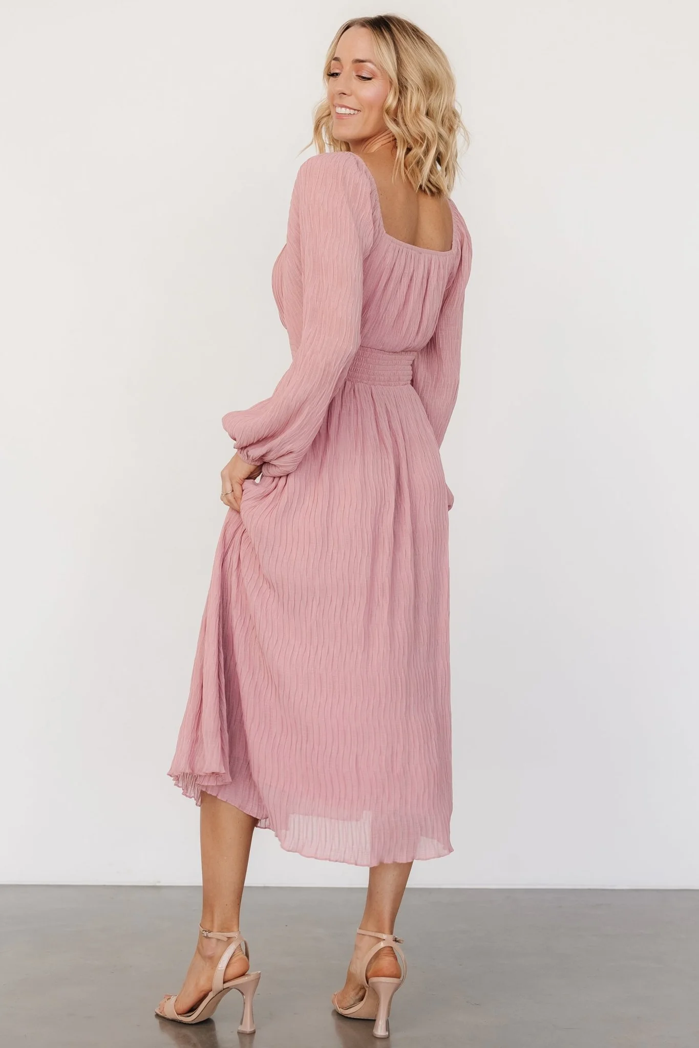 Dalton Pleated Midi Dress | Blush - Jamouz