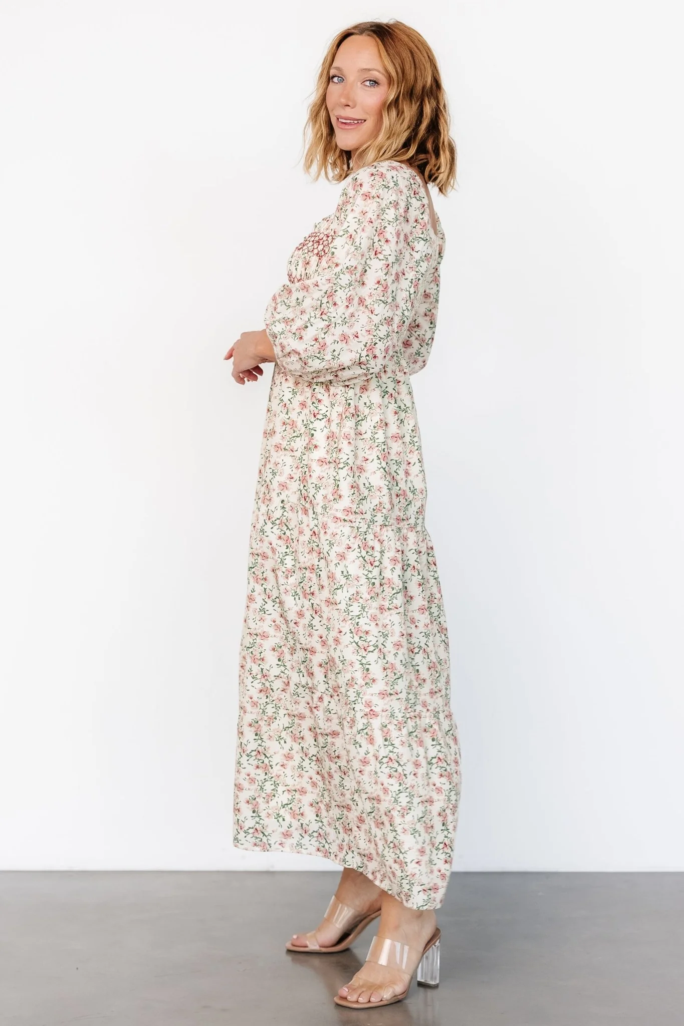 Louisa Smocked Maxi Dress | Cream Floral - Jamouz