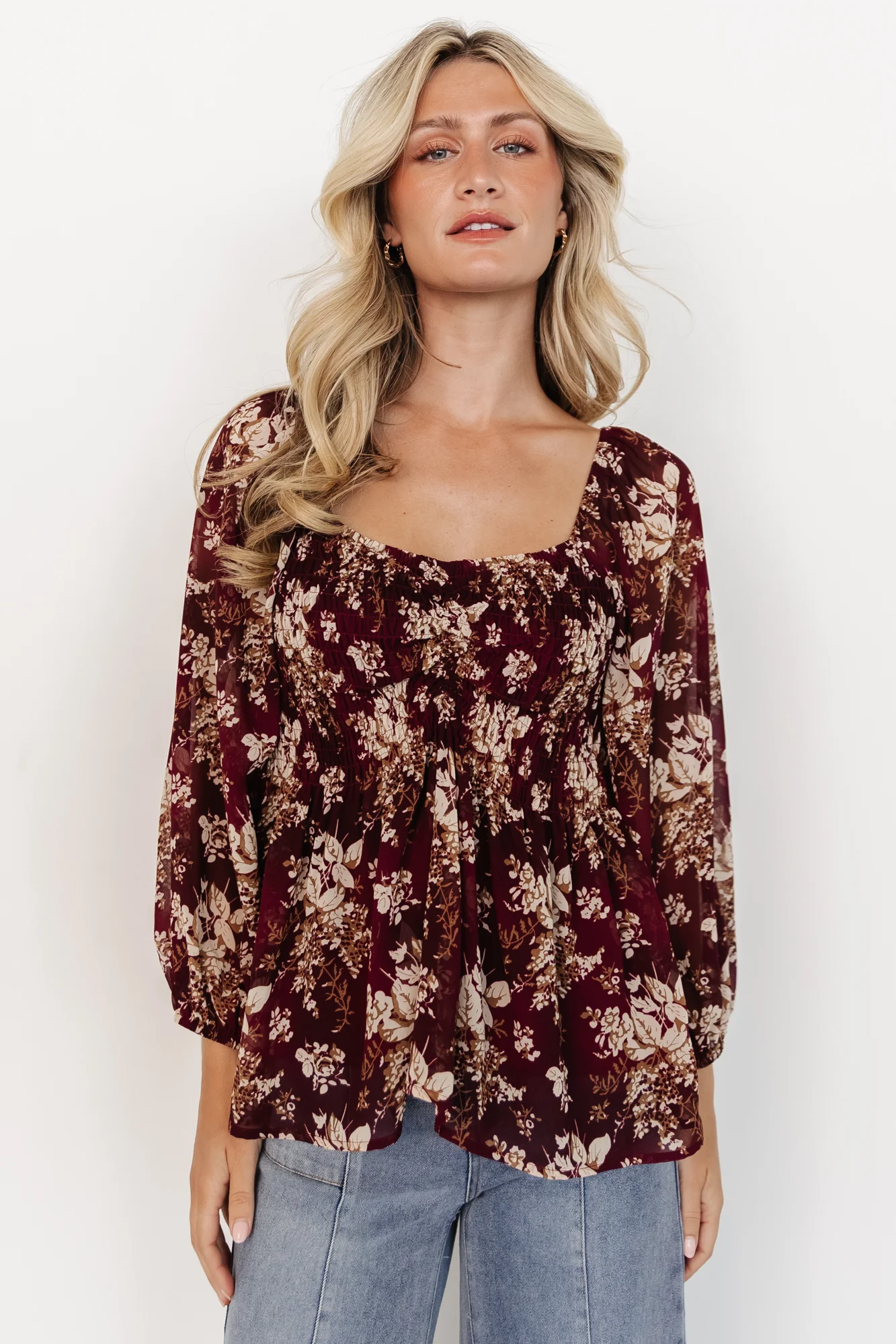 Fenna Smocked Top | Burgundy Floral - Jamouz