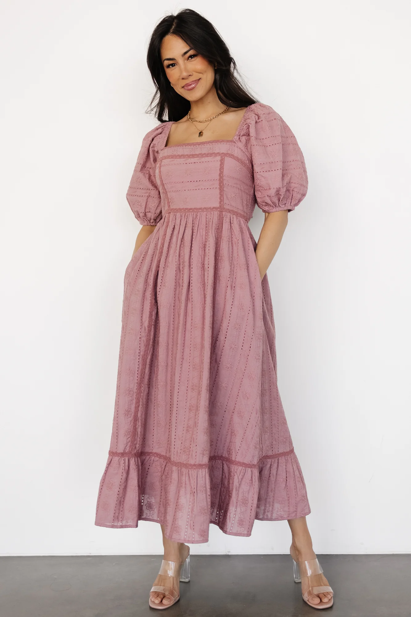 Delaney Eyelet Dress | Dusty Mauve - Jamouz