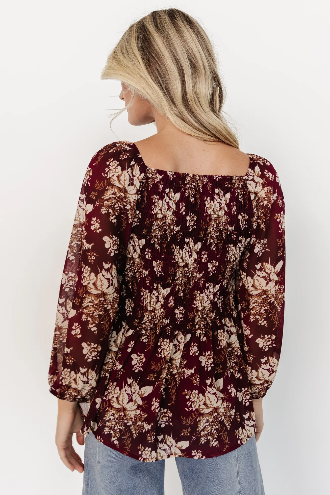 Fenna Smocked Top | Burgundy Floral - Jamouz