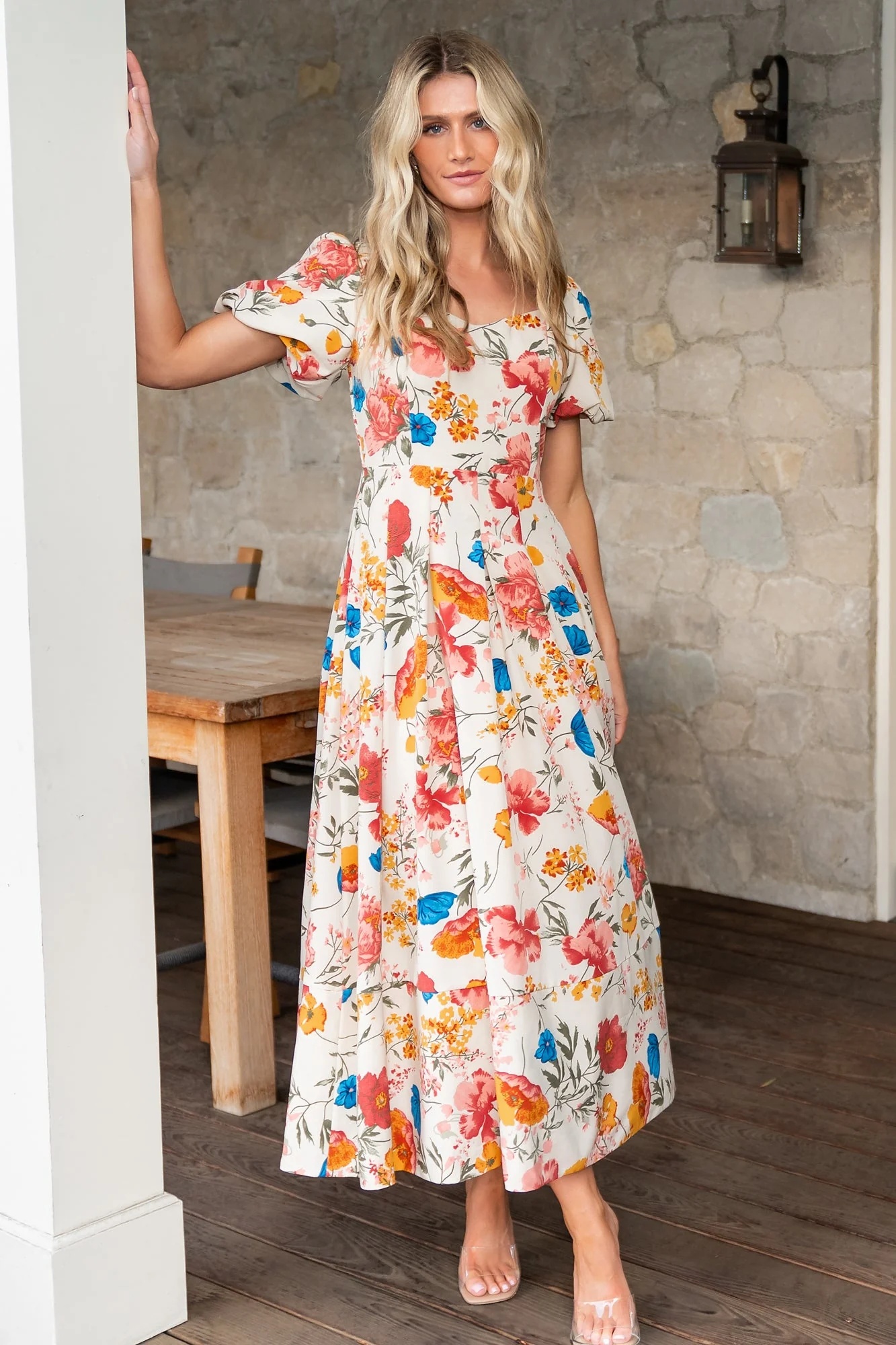 Greta Pleated Maxi Dress | Cream Multi Floral - Jamouz