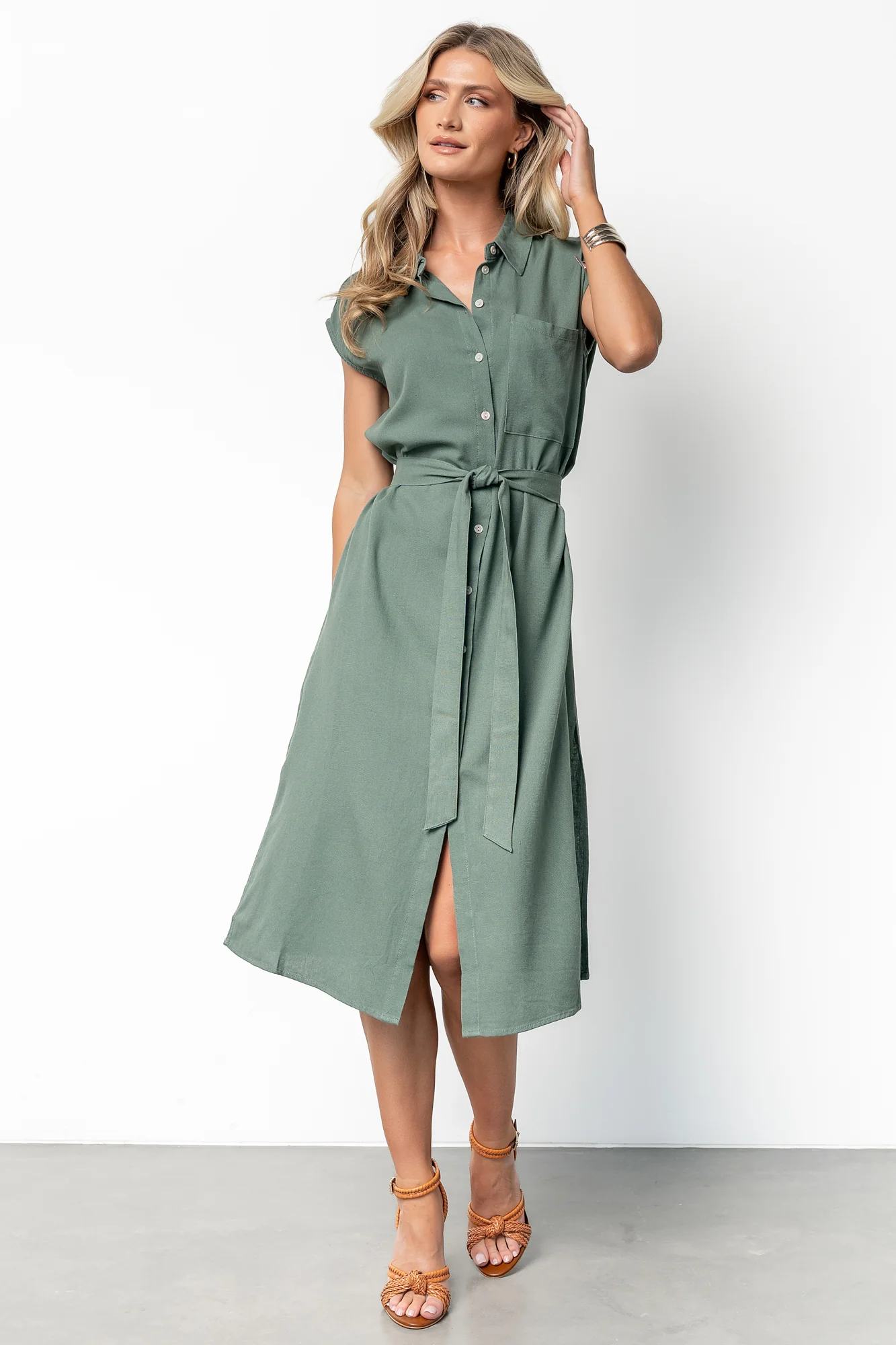 Toledo Button Up Midi Dress | Green - Jamouz