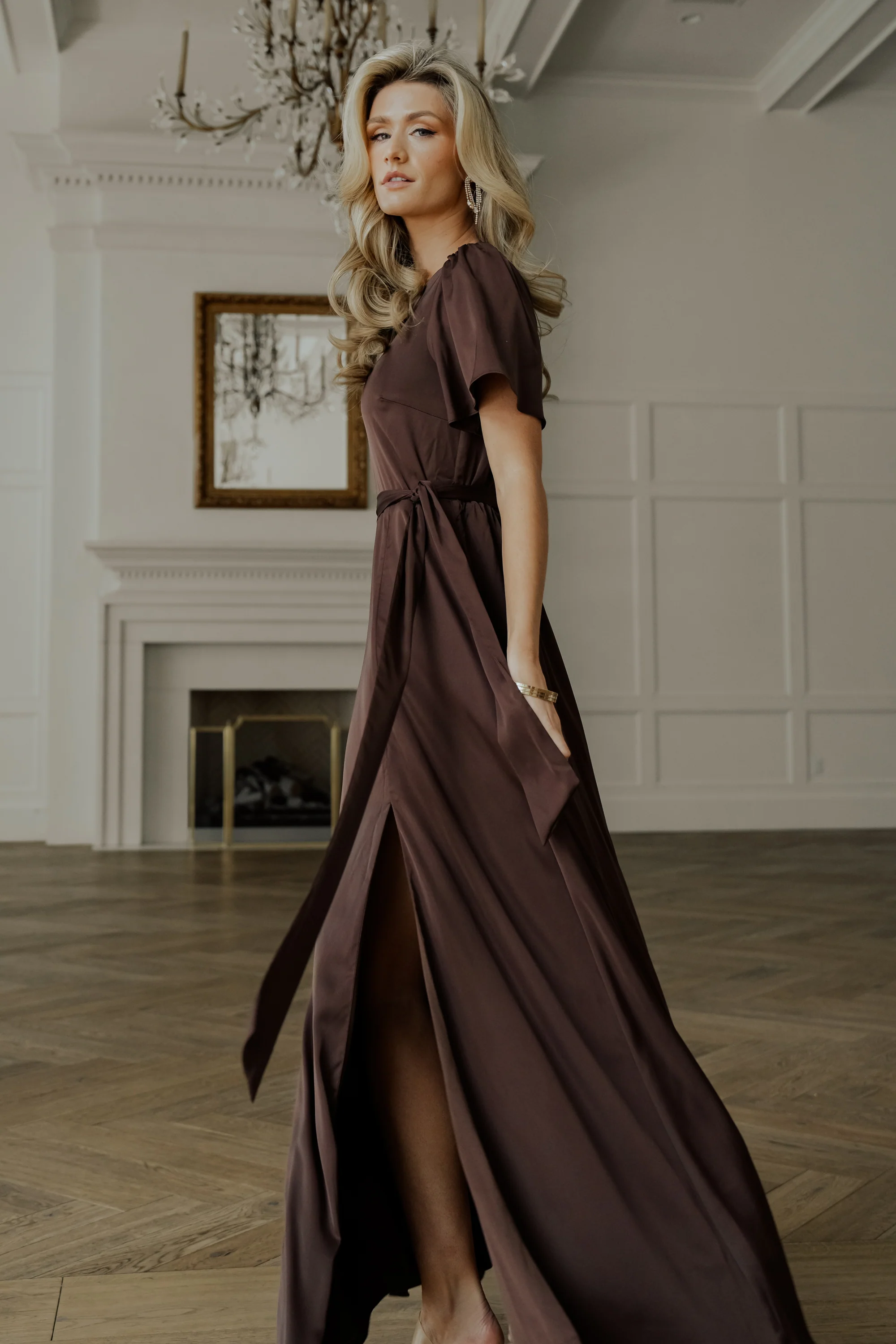 Agnes Satin Maxi Dress | Espresso - Jamouz
