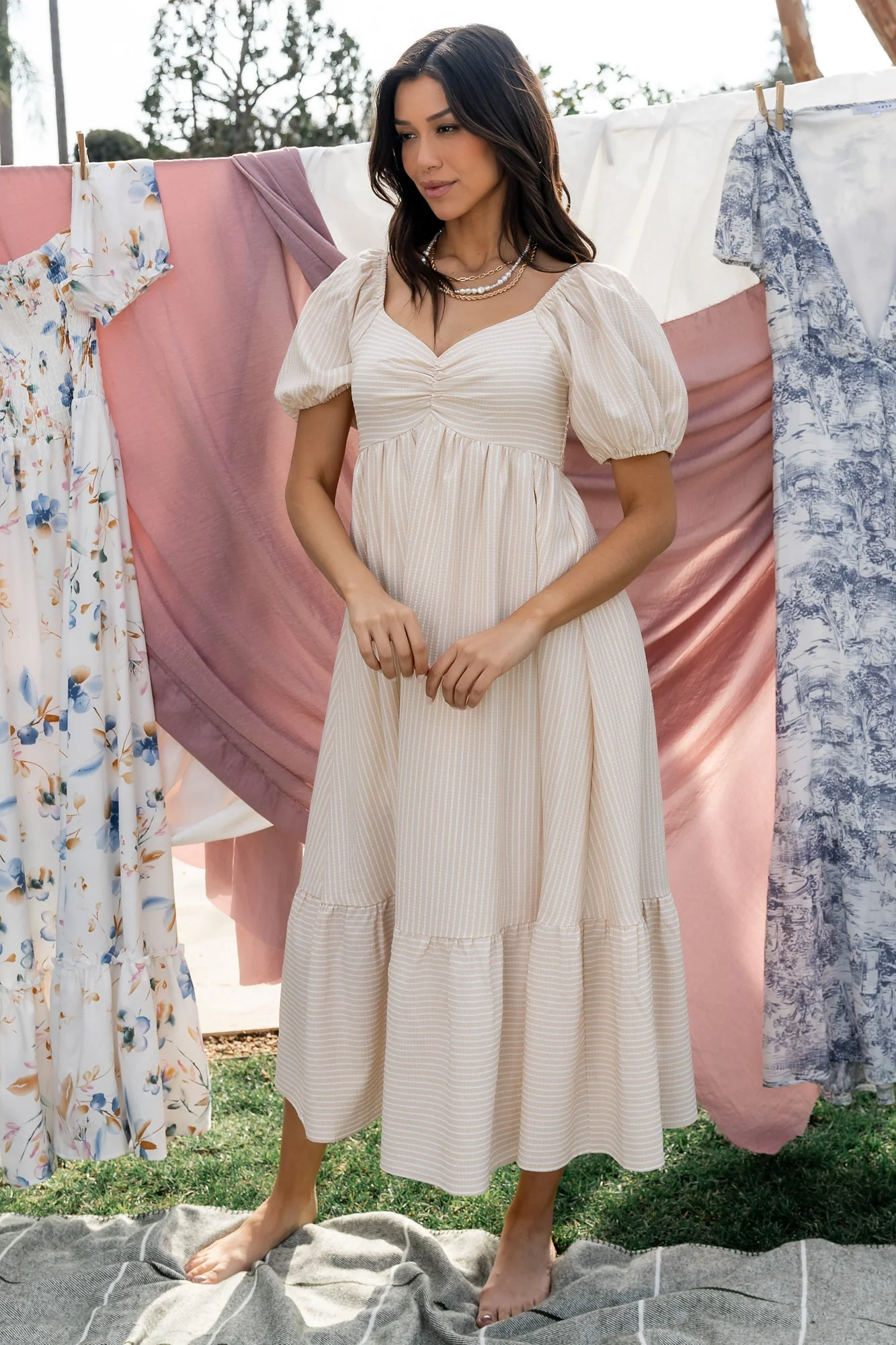 Poppy Midi Dress | Natural + Off White - Jamouz