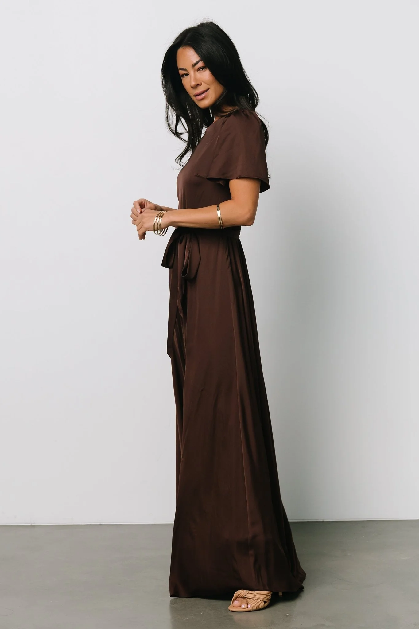 Agnes Satin Maxi Dress | Espresso - Jamouz