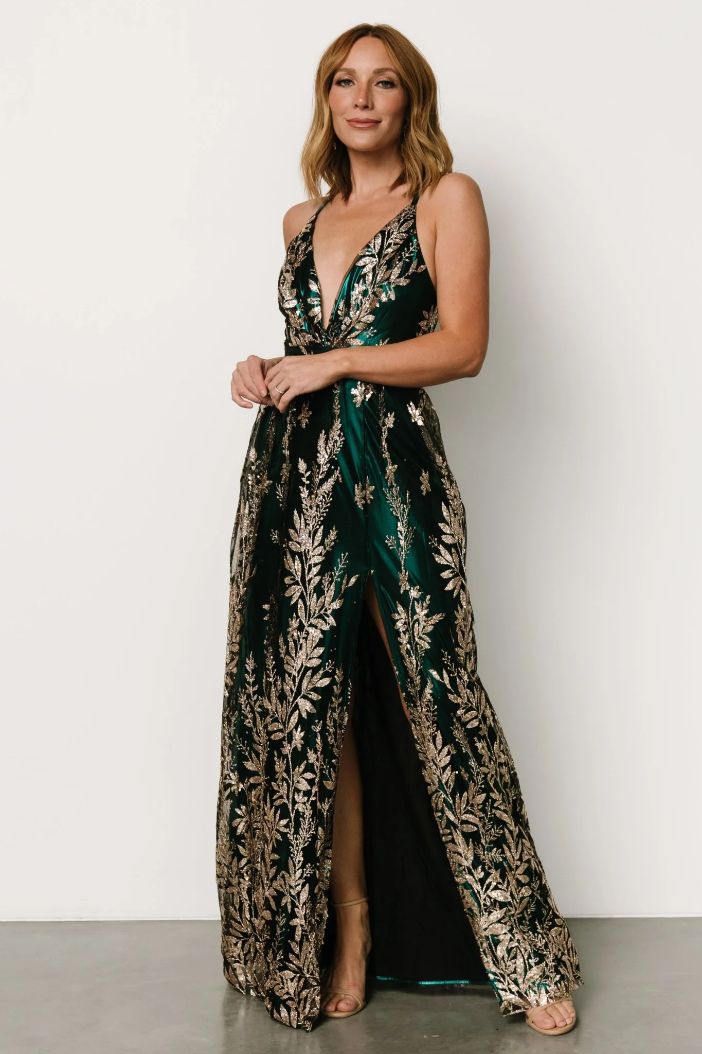 Eirena Sparkle Gown | Emerald + Rose Gold - Jamouz