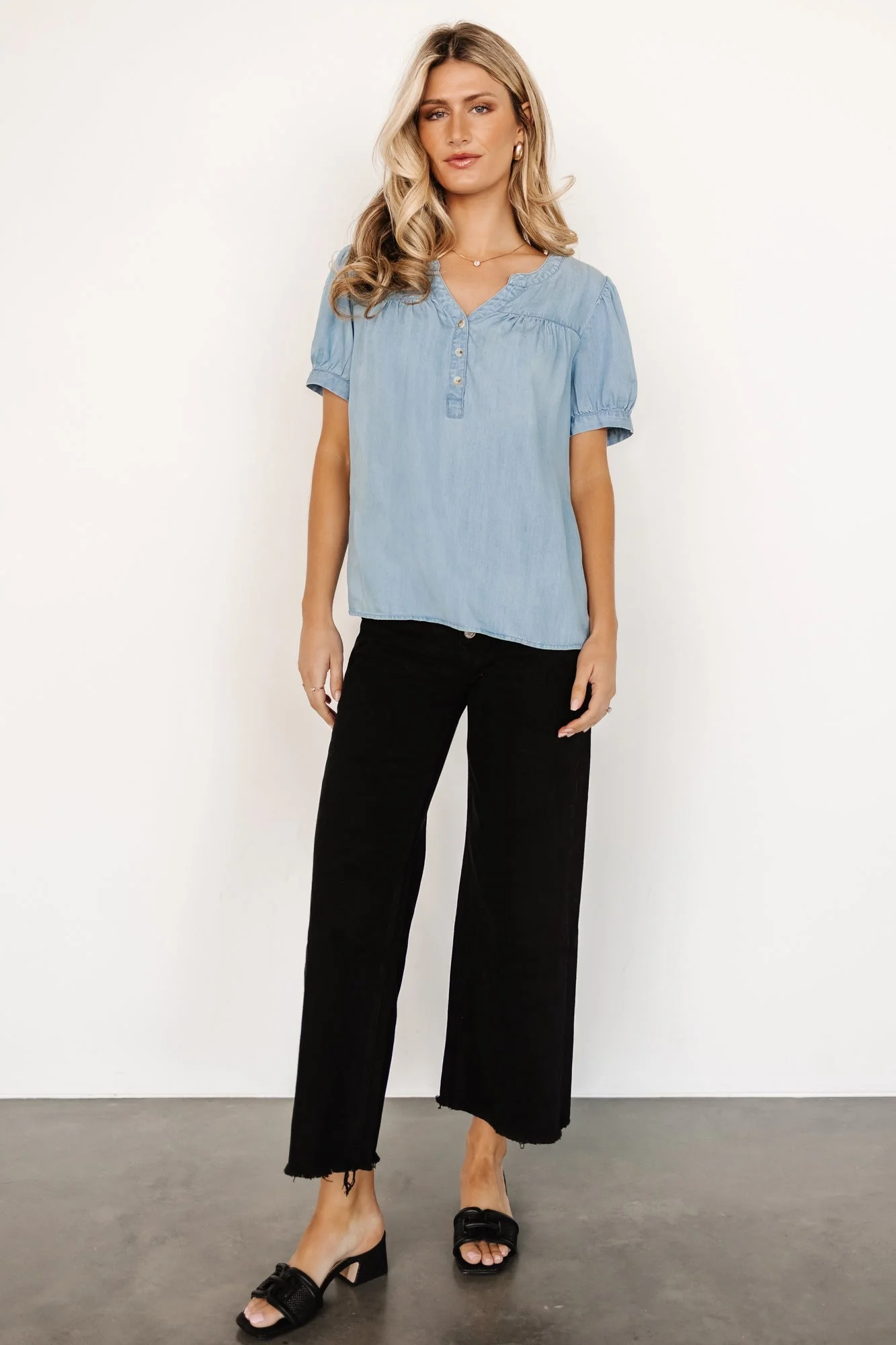 Dori Button Top | Washed Blue - Jamouz