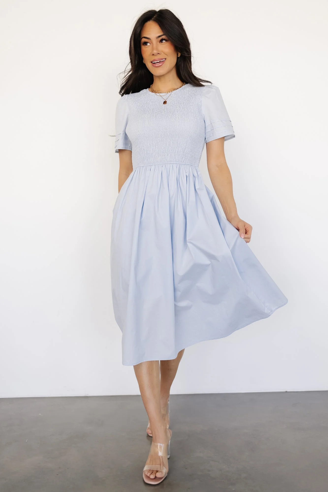 Farrah Smocked Midi Dress | Light Blue - Jamouz