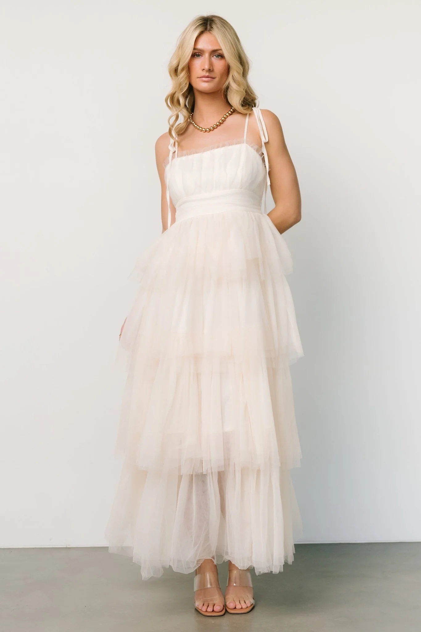 Alora Tulle Tiered Maxi Dress | Cream - Jamouz