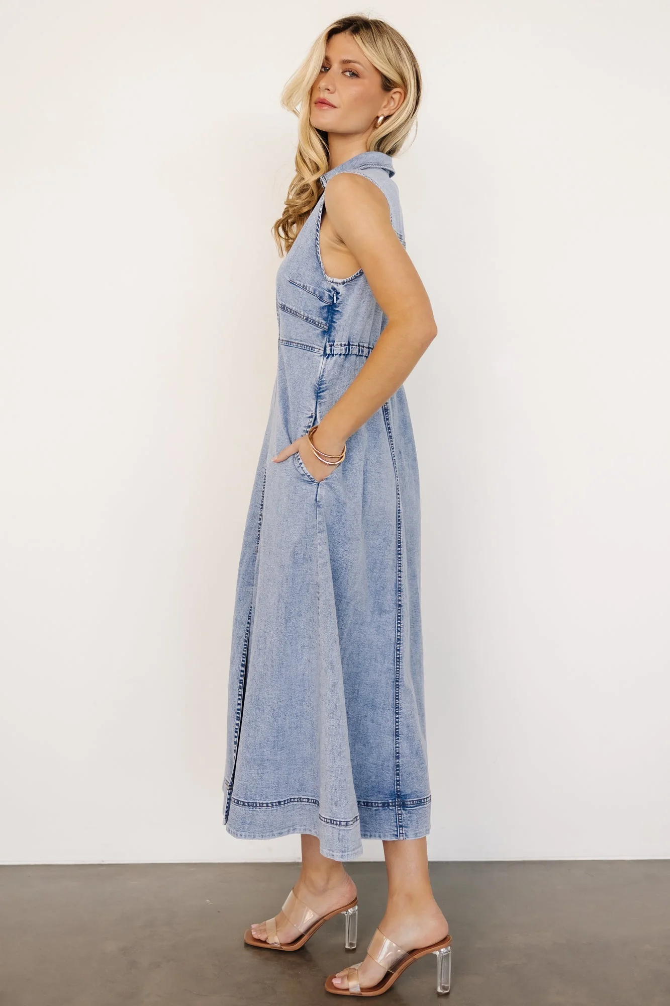 Georgia Sleeveless Midi Dress | Denim - Jamouz