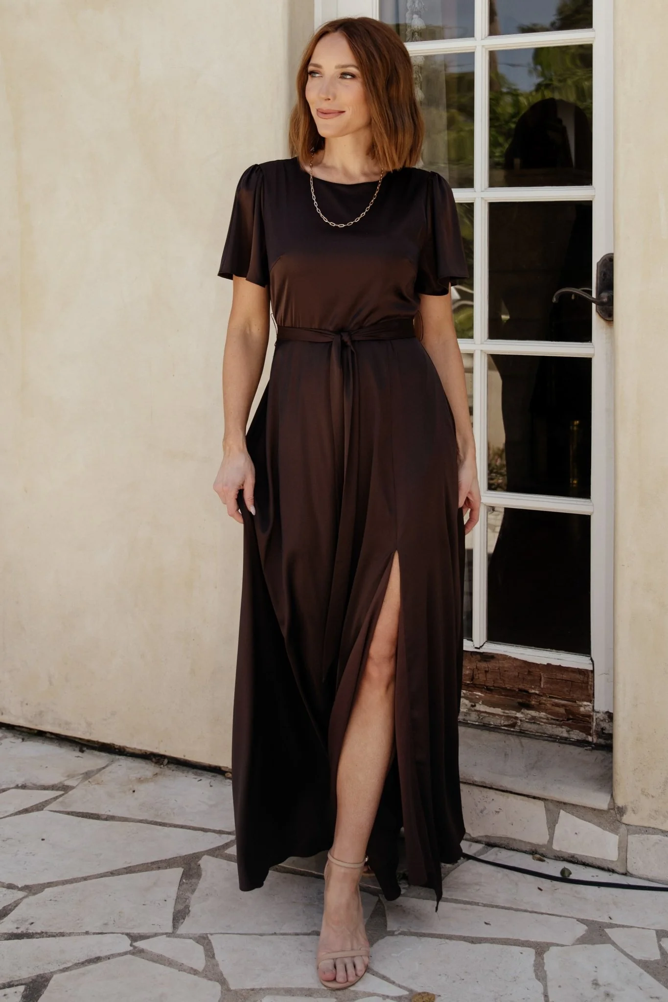 Agnes Satin Maxi Dress | Espresso - Jamouz