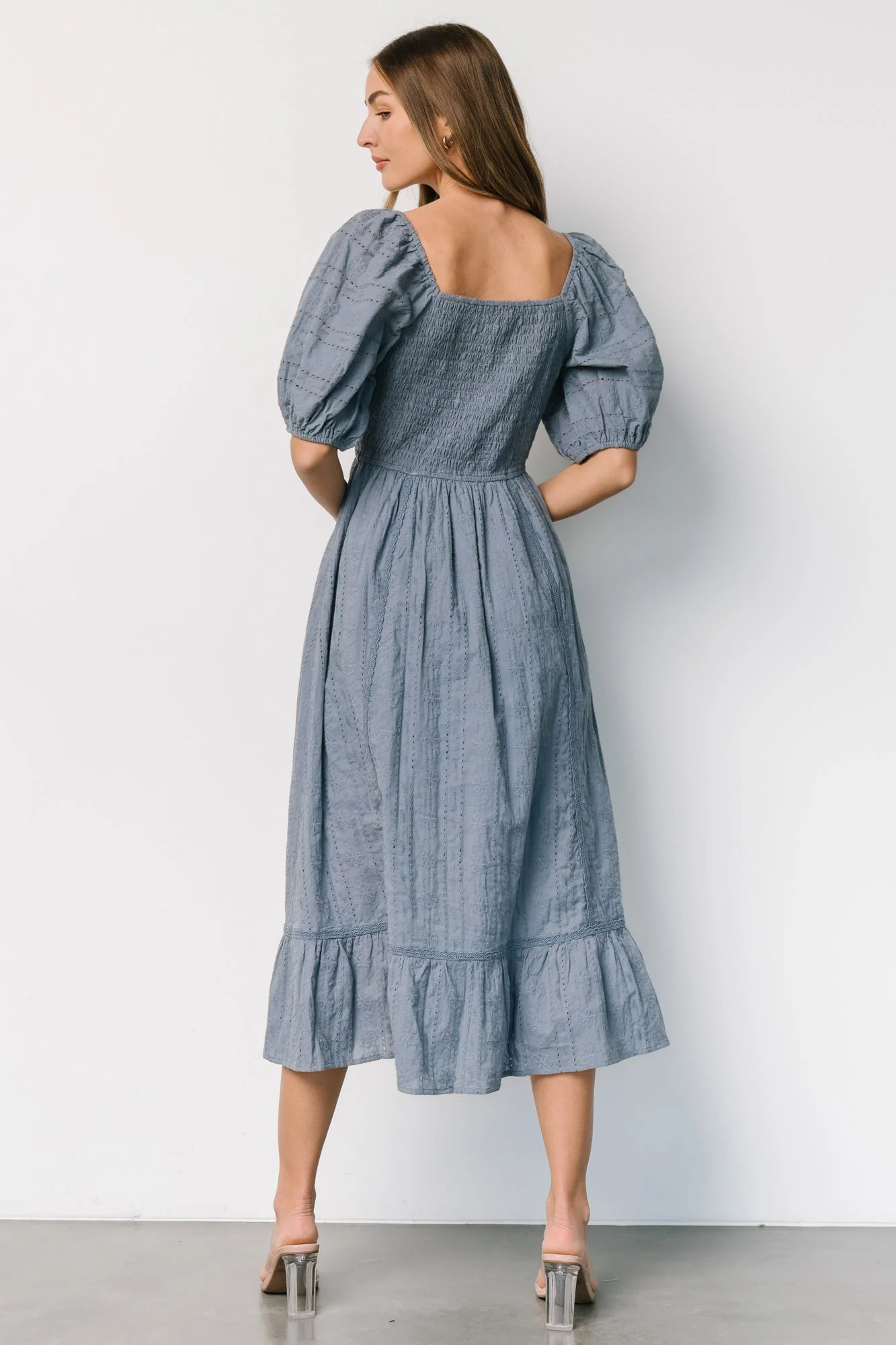 Delaney Eyelet Dress | Dusty Blue - Jamouz