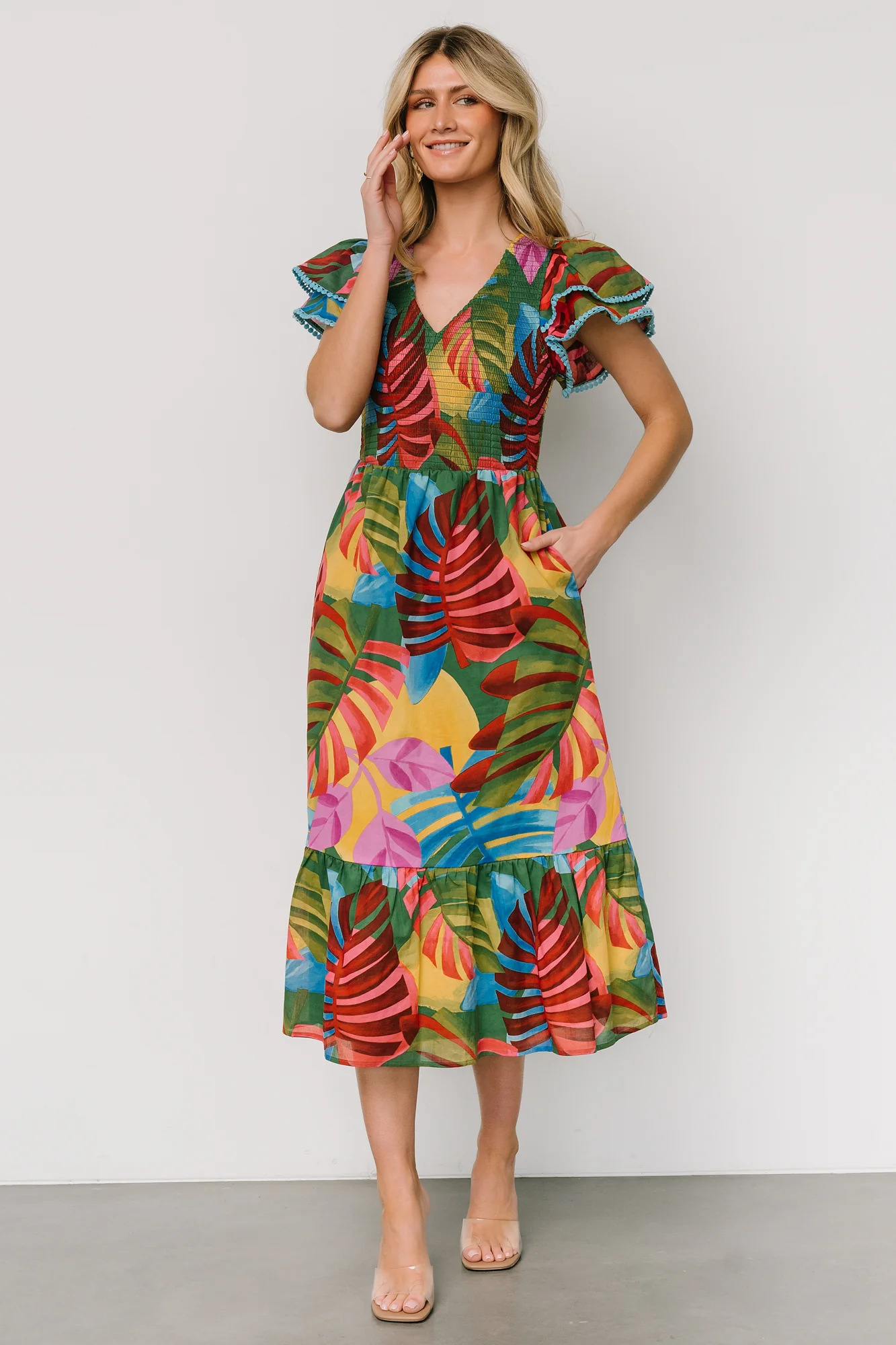 Marielle Smocked Midi Dress | Multi Print - Jamouz
