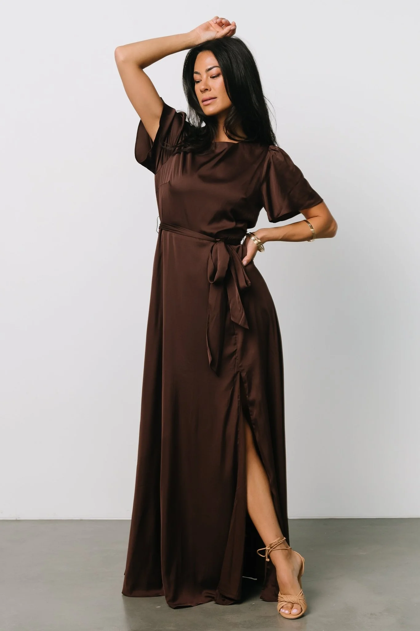 Agnes Satin Maxi Dress | Espresso - Jamouz