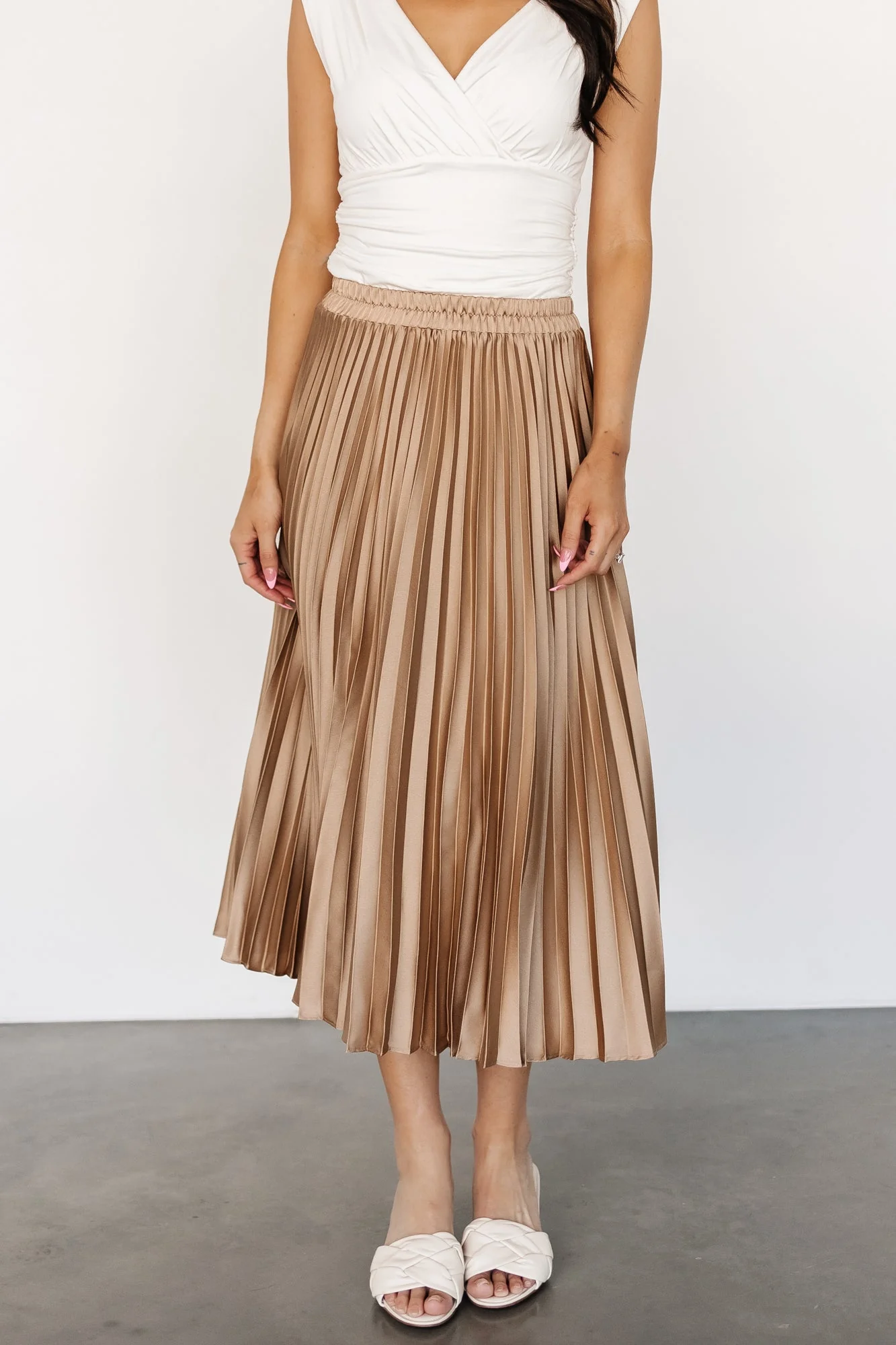 Demetria Pleated Midi Skirt | Light Bronze - Jamouz