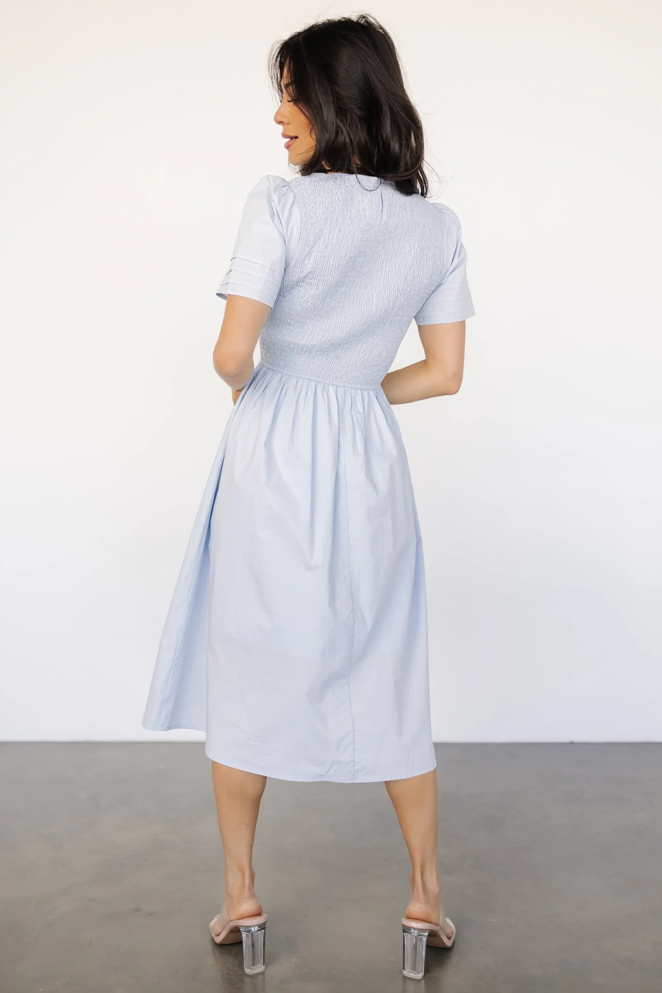 Farrah Smocked Midi Dress | Light Blue - Jamouz