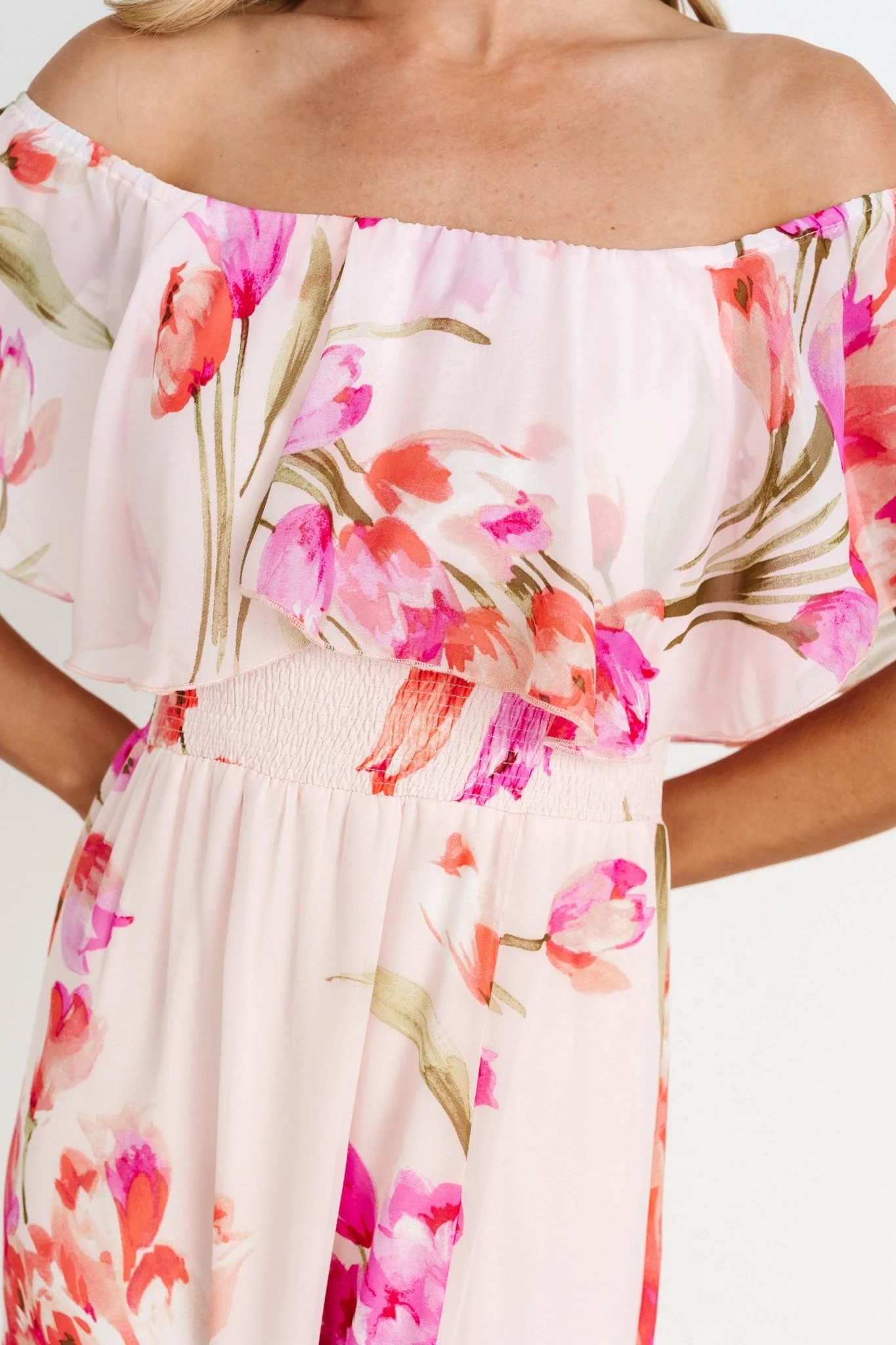 Daphne Off Shoulder Maxi Dress | Blush Floral - Jamouz