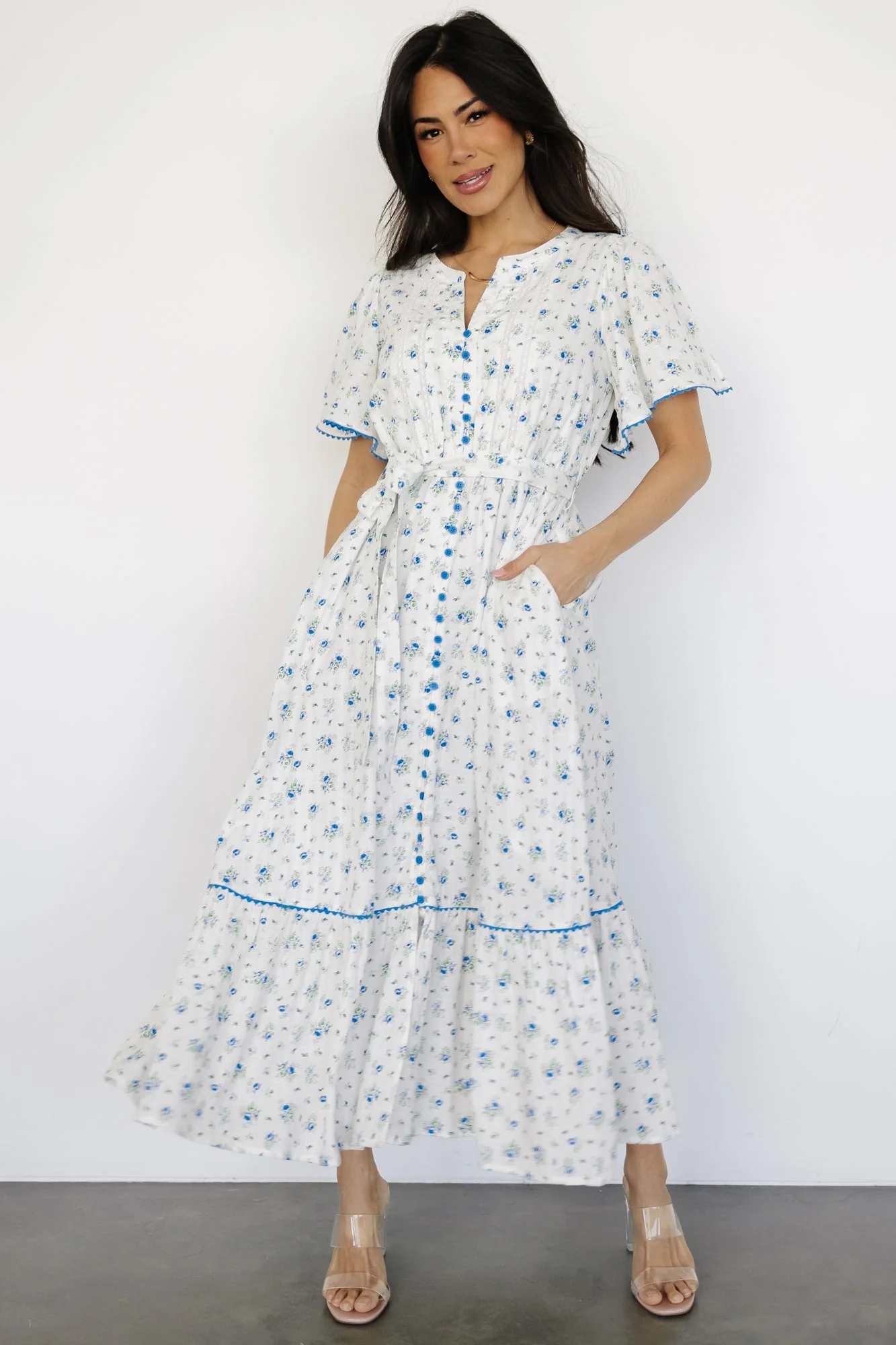 Janie Midi Dress | Ivory Multi Floral - Jamouz