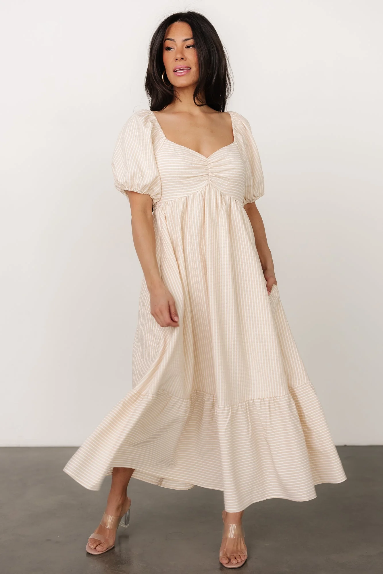 Poppy Midi Dress | Natural + Off White - Jamouz