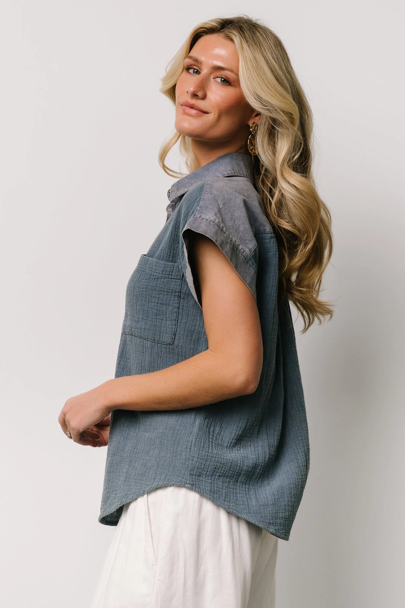 Jaye Button Top | Denim Blue - Jamouz