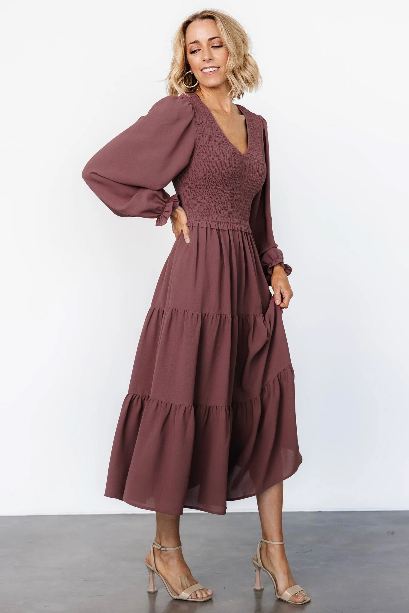 Endsley Smocked Midi Dress | Mauve - Jamouz