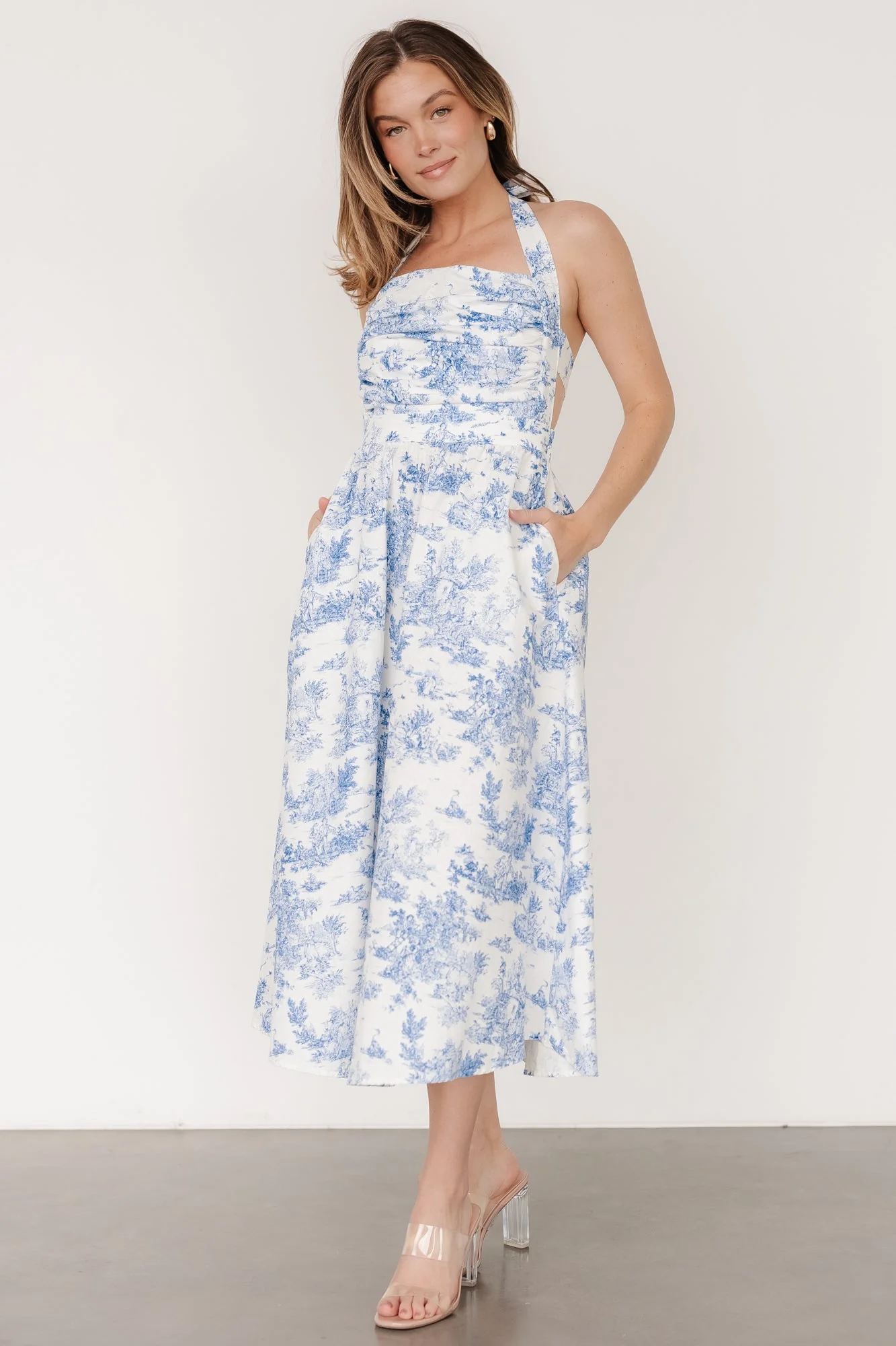Carolyn Halter Midi Dress | White + Blue - Jamouz