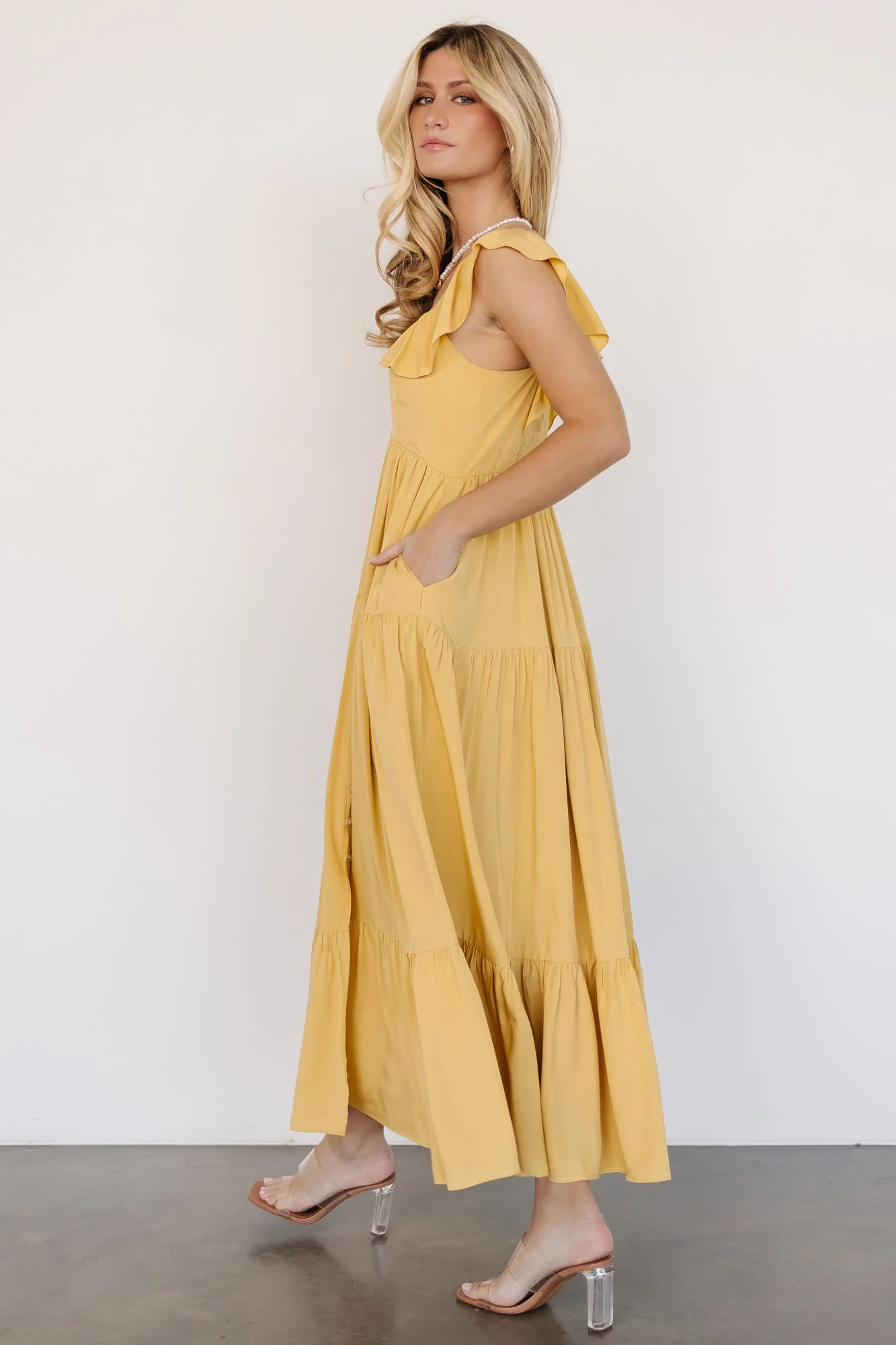 Ellie Ruffle Top Dress | Golden Yellow - Jamouz
