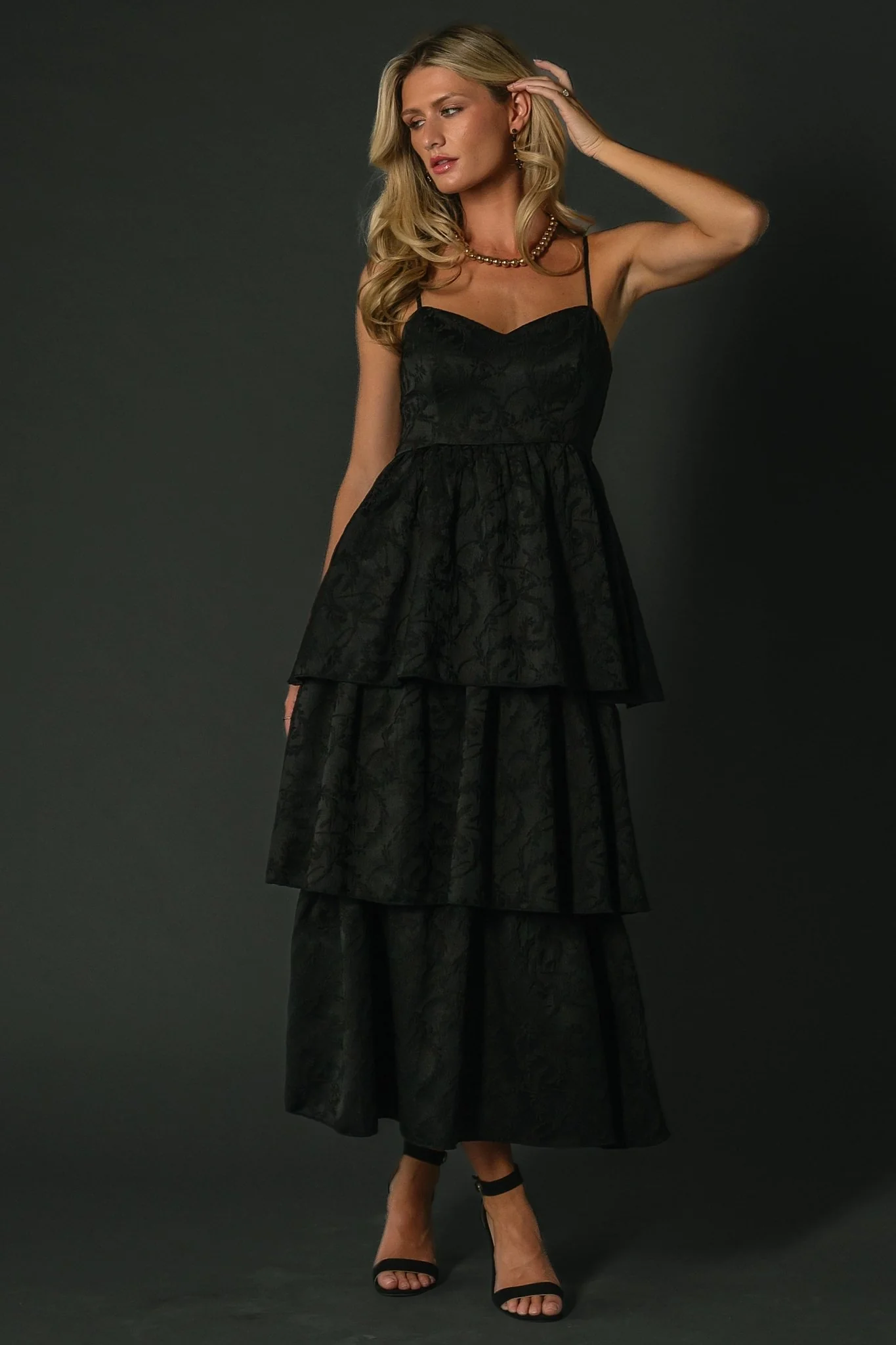 Violetta Embossed Tiered Dress | Black - Jamouz