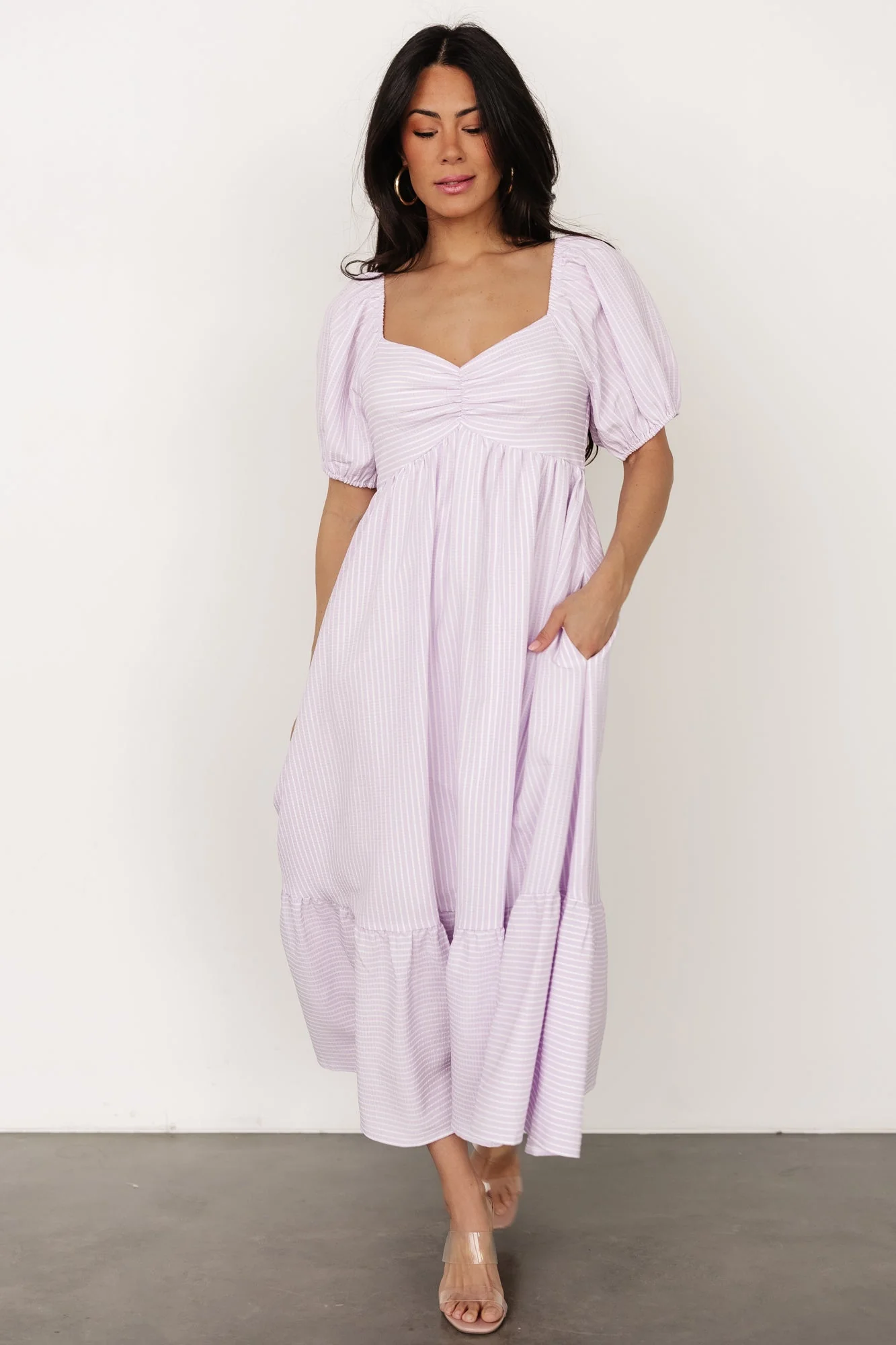 Poppy Midi Dress | Lavender + Off White - Jamouz