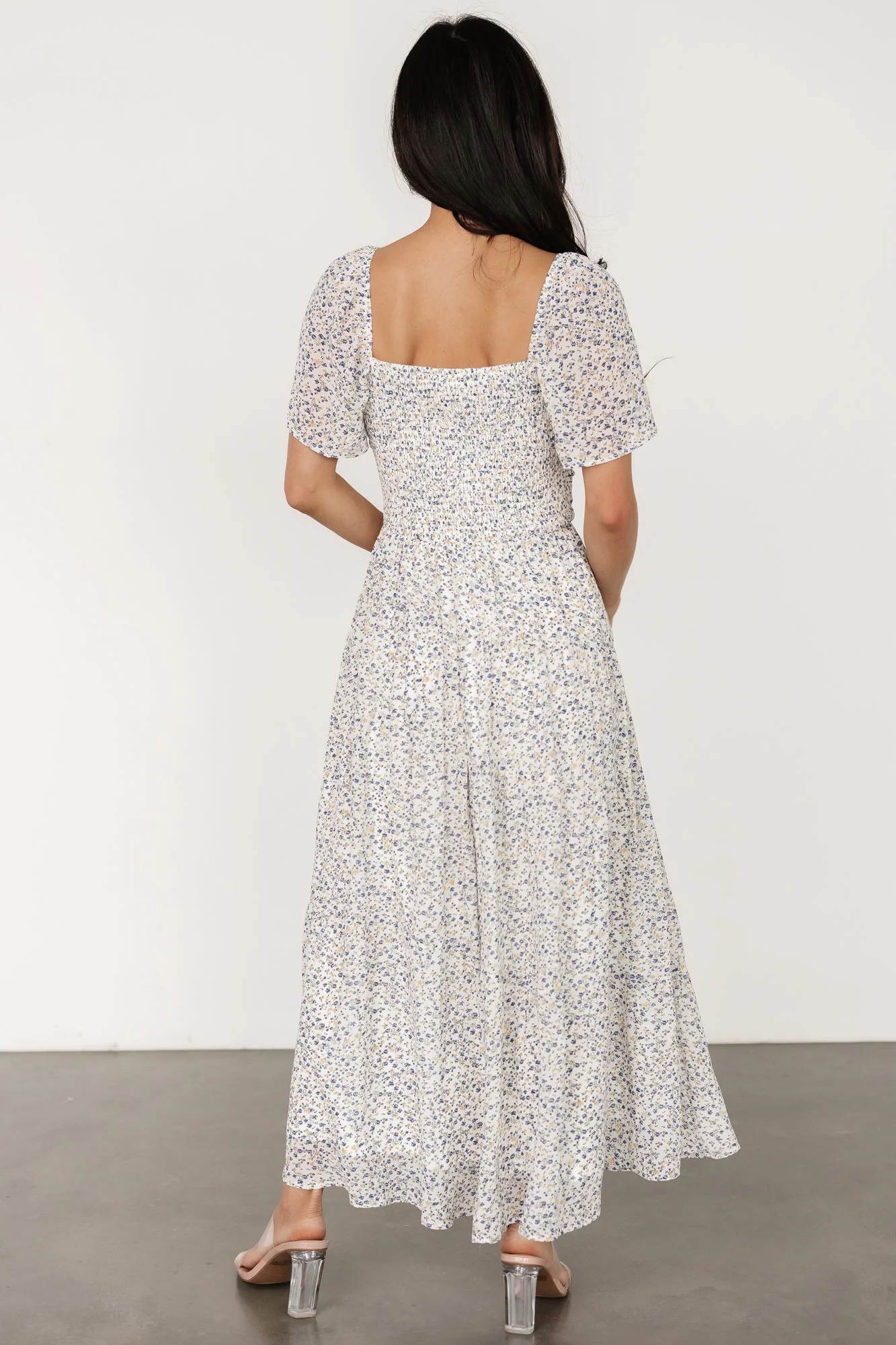 Emiliana Dress | Ivory + Blue Floral - Jamouz