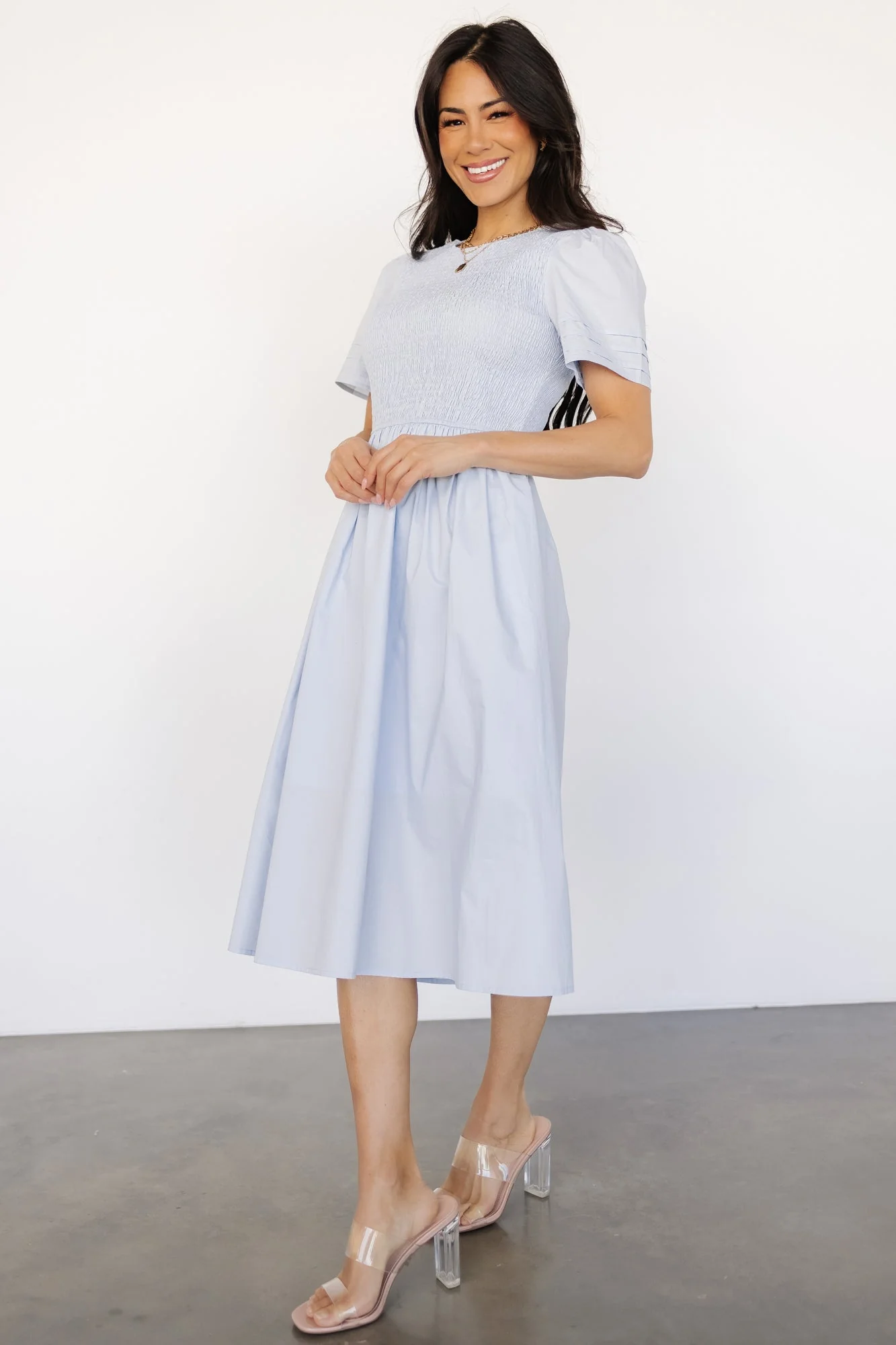 Farrah Smocked Midi Dress | Light Blue - Jamouz